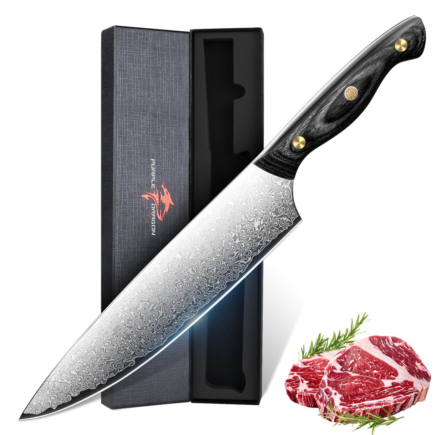 Purple Dragon Chef's Knife - Hand Forged Kitchen Knife, Full Tang Carbon Steel Chef Knife