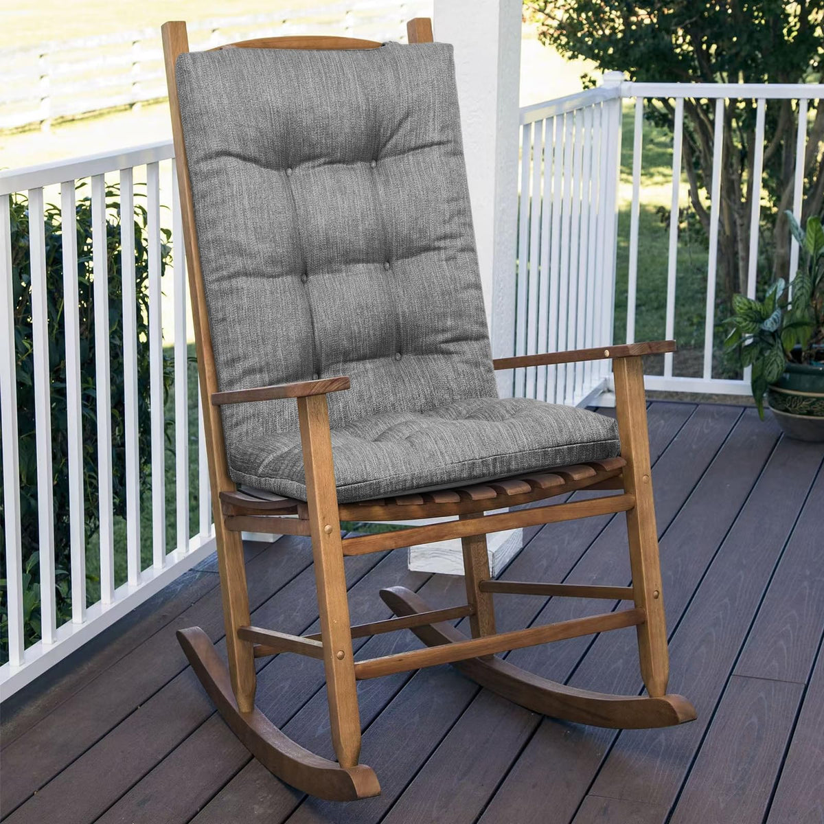 HAVARGO Large Rocking Chair Cushion Dual-Layer Memory Foam and High-Density Foam Support Tufted Non-Slip Rocking Chair Cushions for Indoor (Gray, 1 Set)