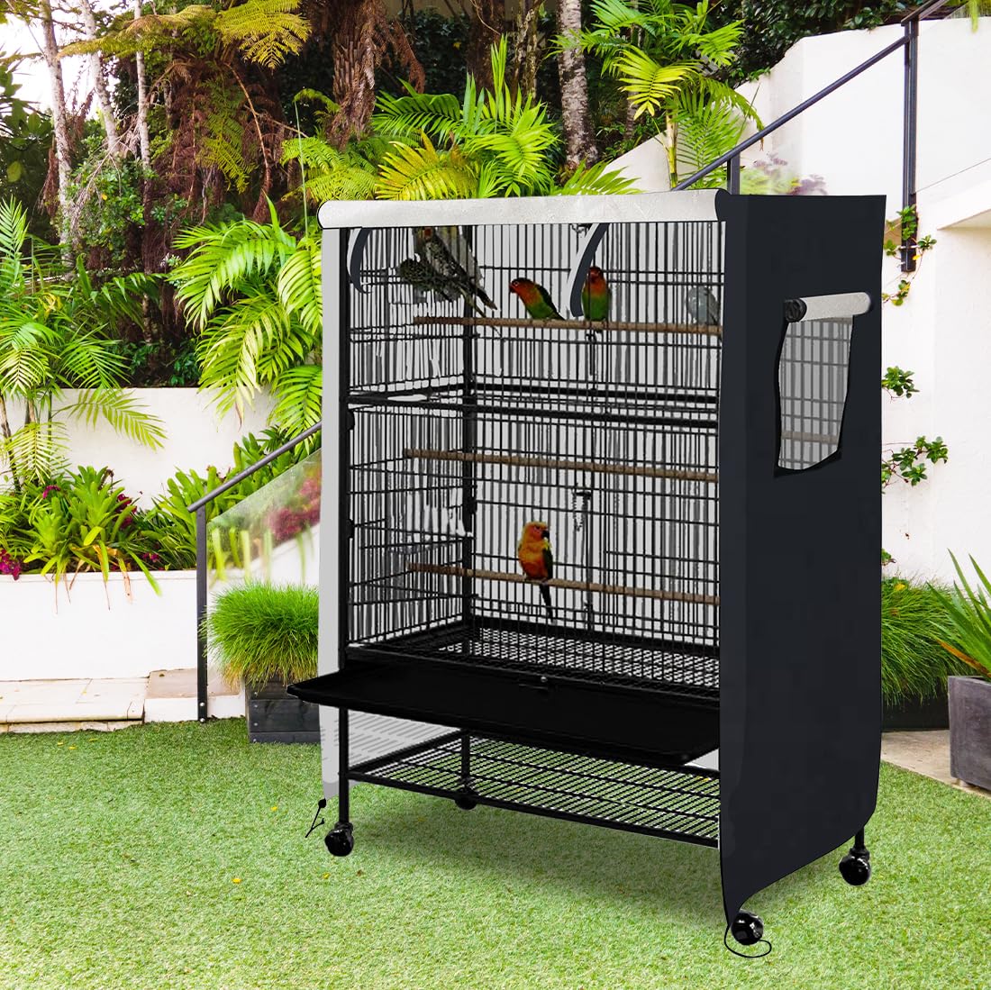 DECKALY Universal Bird Cage Cover, Black, L - 31”L×22”W×41”H, Sunlight & UV Protection, Waterproof, Fits Most 2-Tier Pet Cages