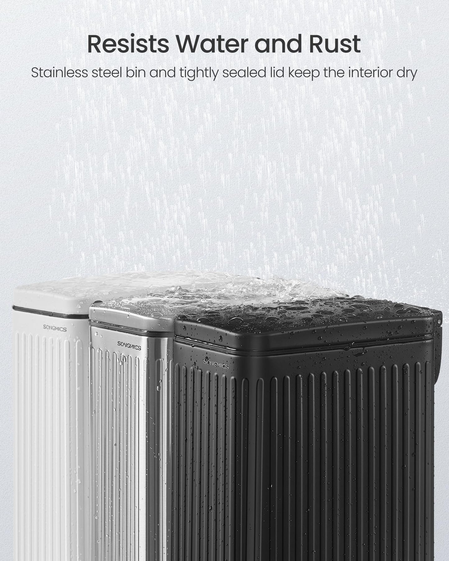 SONGMICS Bathroom Trash Can, 1.6-Gallon (6 L) Trash Bin with Lid, Slim for Small Spaces, Stainless Steel Garbage Can, Soft Close, Ink Black ULTB563B02