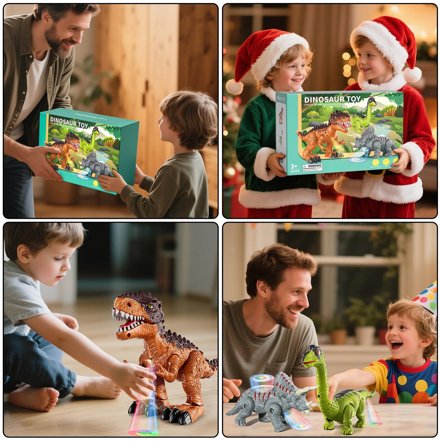 Lucky Doug 3 Pack Electric Realistic Dinosaur Toys with Simulated Sound ＆ Light for Boys Kids Aged 3 4 5 Years Old, Dinosaur Figures for Toddler Christmas and Birthday