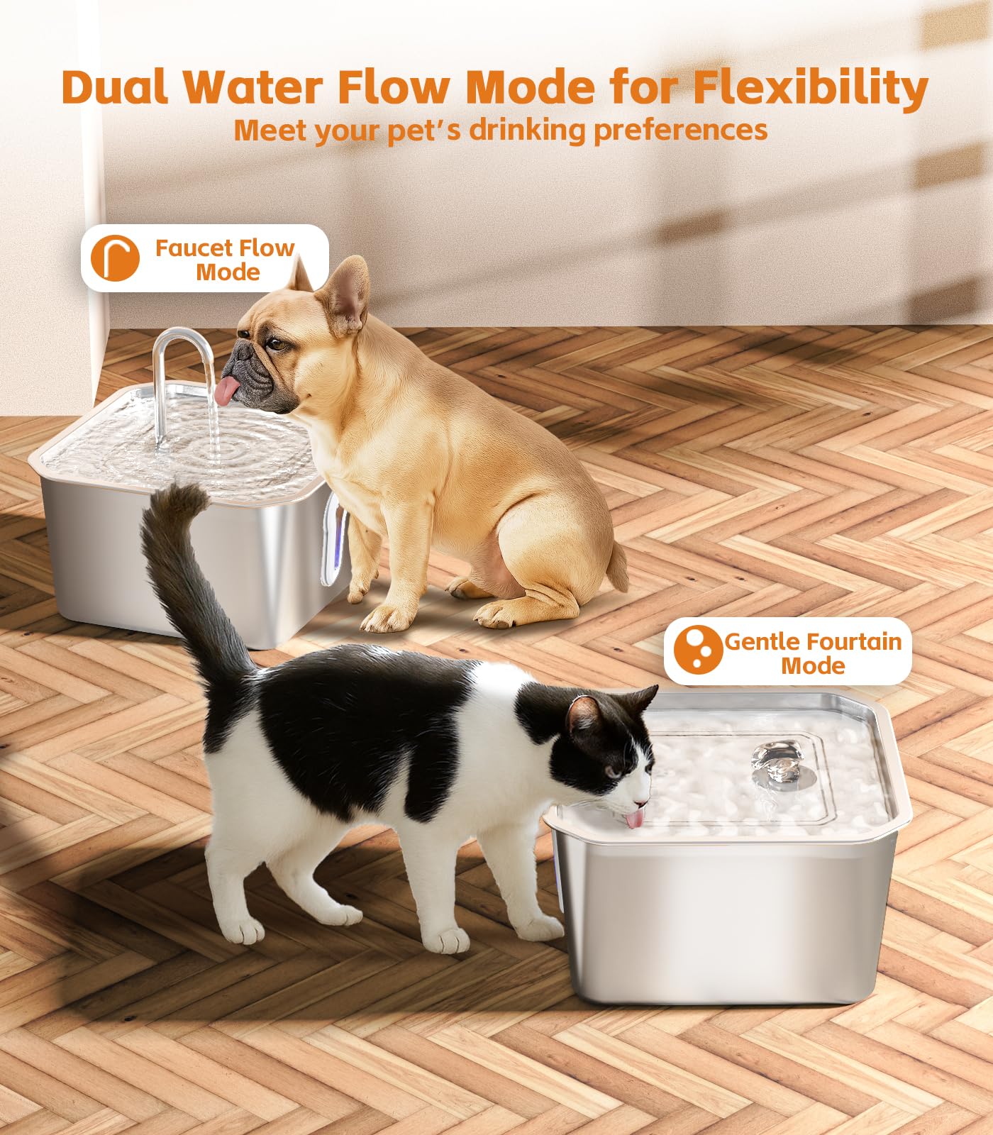 UPAWPIA Cat Water Fountain Stainless Steel 135oz/4L Pet Water Fountain for Cats Indoor Pets Dog Small Animal Automatic Dog Water Dispenser with 3 Filters 1 Sponge Quiet