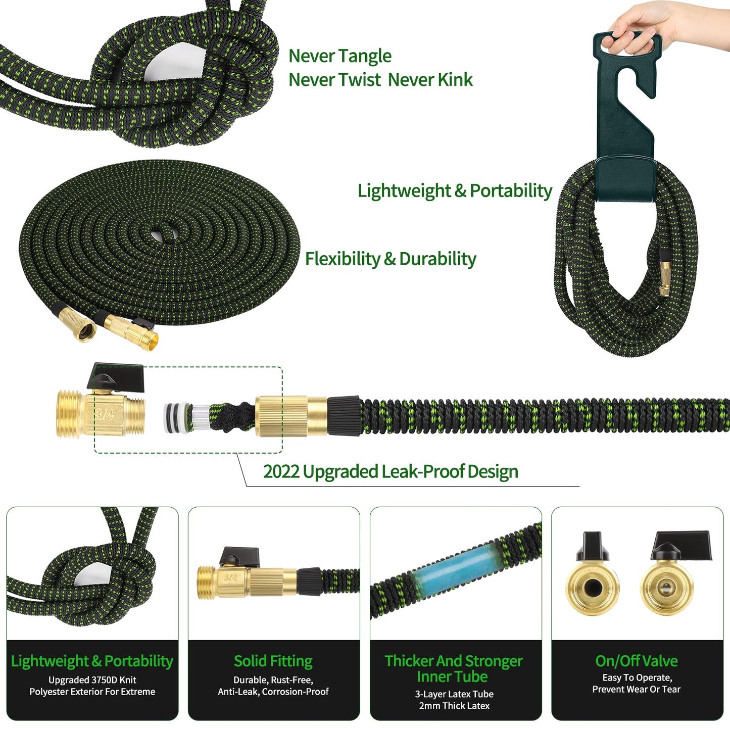 100 FT Garden Hose Expandable Hose - All New 2026 Flexible Water Hose with 10 Functions Spray Nozzle - Car Wash Hose with Solid Brass Connector, Leakproof Lightweight Expanding Pipe for Yard,Outdoor