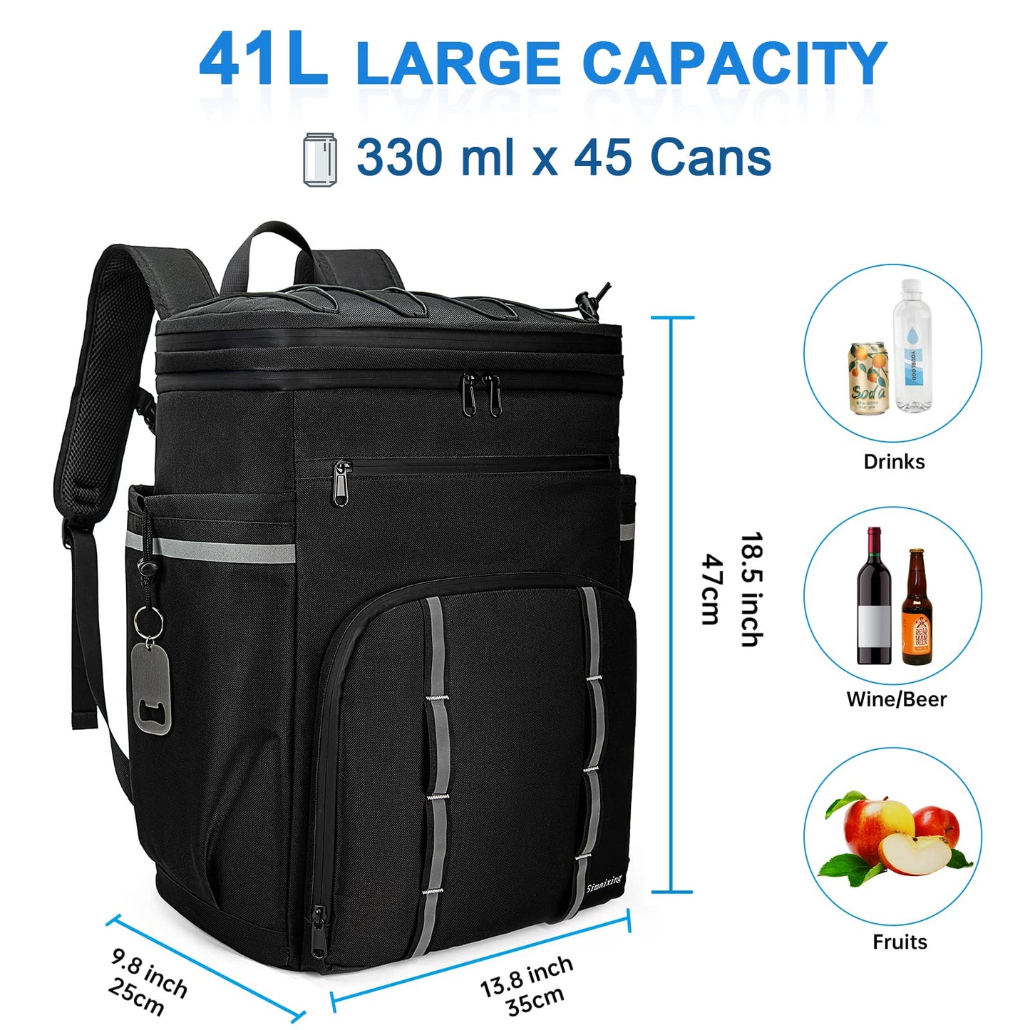 Simaixing Backpack Coolers Insulated Leakproof, 41L Large Capacity, Black, PEVA Material
