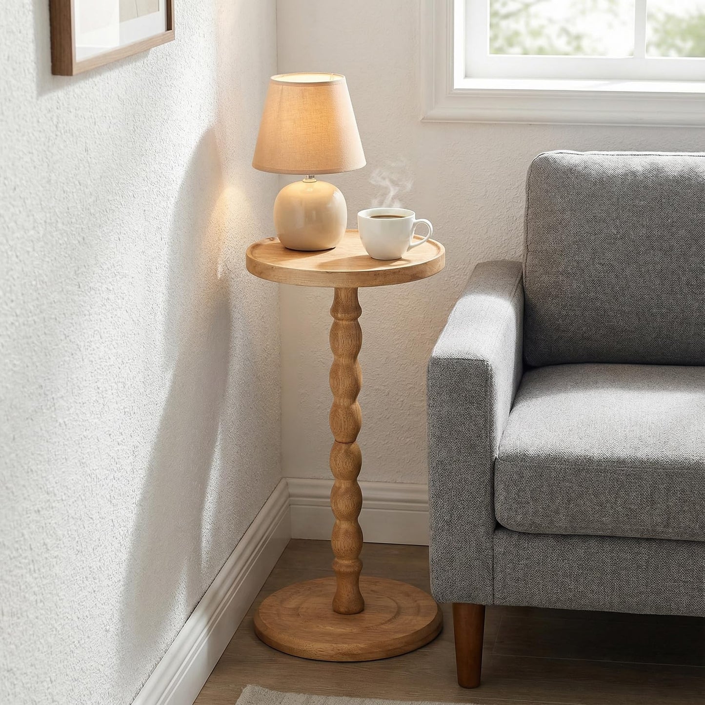 Round Side Table, Small Drink Table for Small Spaces, Modern Accent Nightstand with Solid Wood Leg for Living Room, Bedroom, Corners, and Office (Walnut)