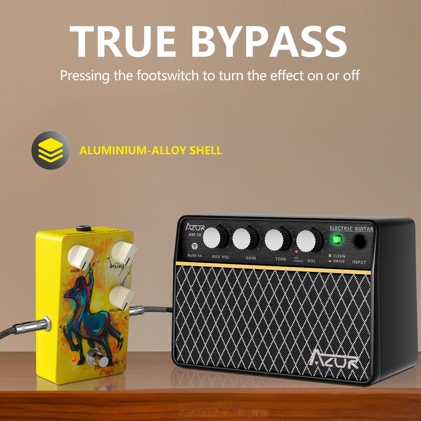 AZOR SAG Overdrive Analog Guitar Effect Pedal - True Bypass with Tilt-Angle Footswitch, High Gain for Electric Guitar, 3-Knob Control (GAIN/VOLUME/TONE), DC9V Powered, Low Noise