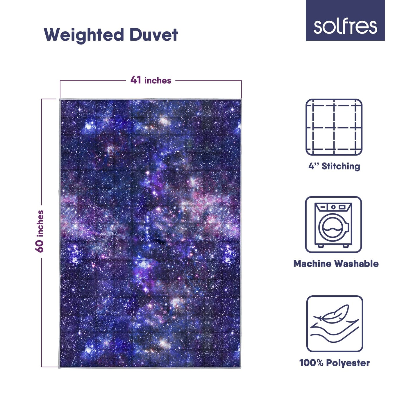 Solfres 7lbs Weighted Blanket, 41 x 60 Inches, Printing Heavy Blanket 7 Pounds, Ultra Soft and Cozy, Stars, Sensory Items, Universe Galaxy