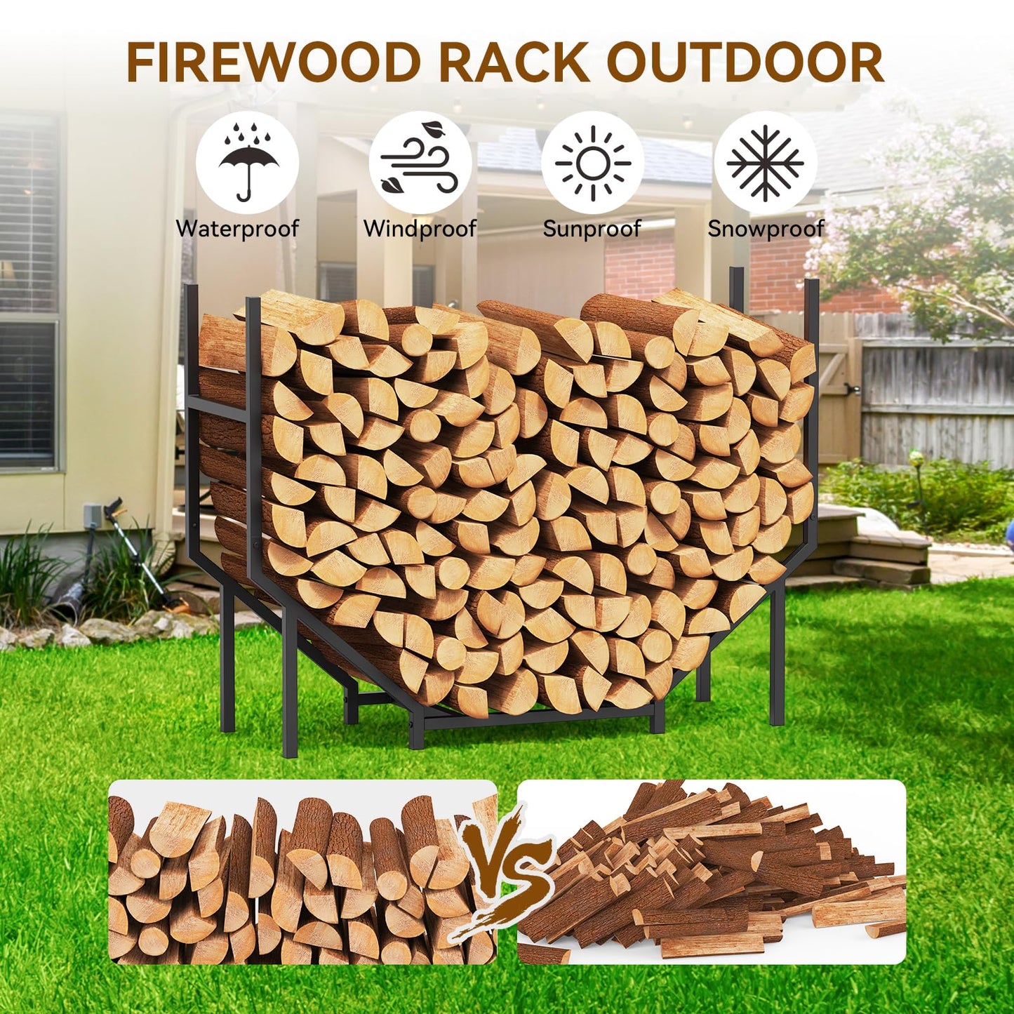 8.6FT Firewood Rack Holder Outdoor, Heavy Duty Metal Firewood Storage Stand for Patio, Stable Log Holder Wood Stacker Firewood Organizer for Porch Backyard