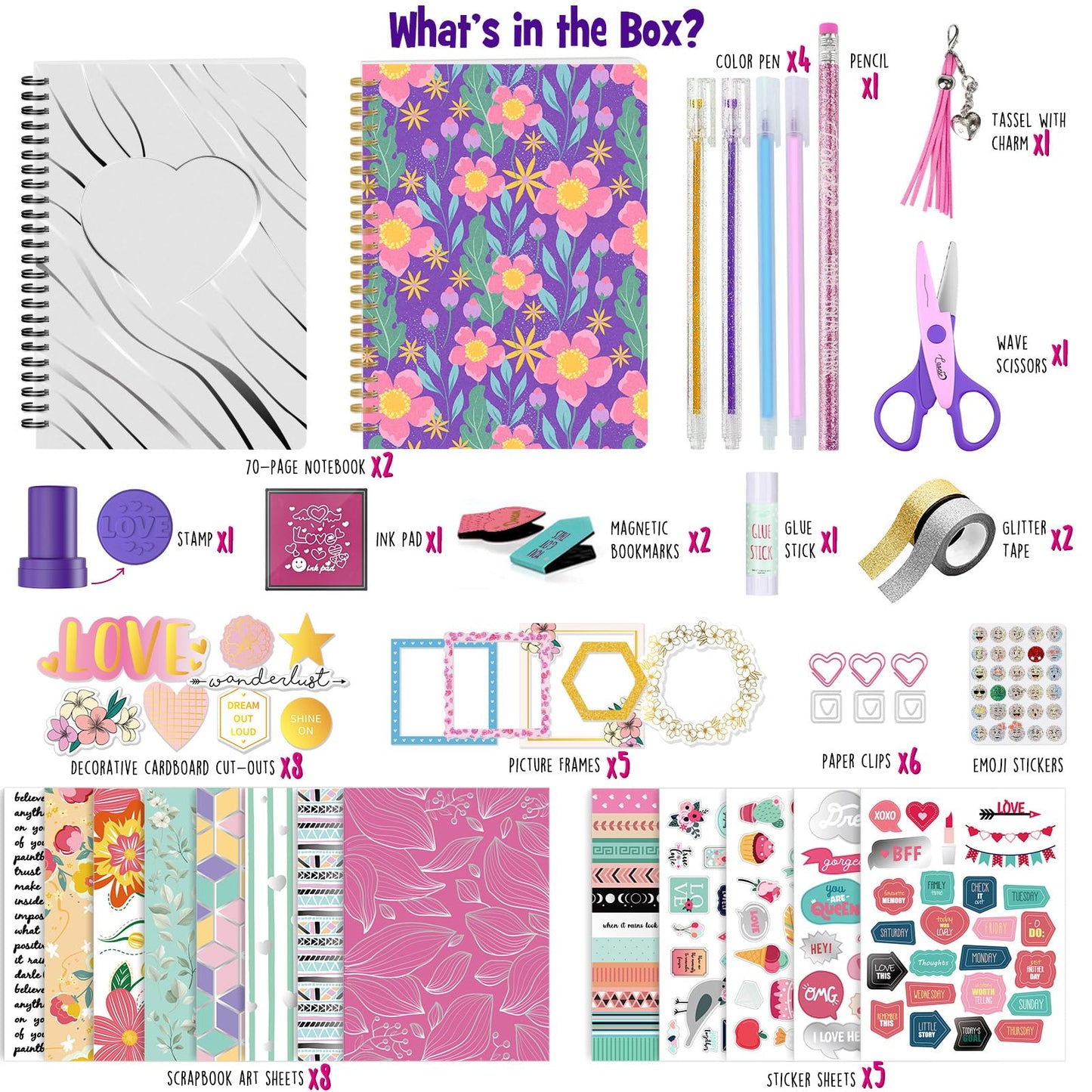 2-Pack Mega DIY Journal Kit - Gifts for Girls Ages 8 9 10 11 12 13 14 Year Old - Cool Birthday Gifts Ideas for Girls - Easter Art & Crafts for Kid - Teen Girl Trendy Stuff - Scrapbook & Diary Set