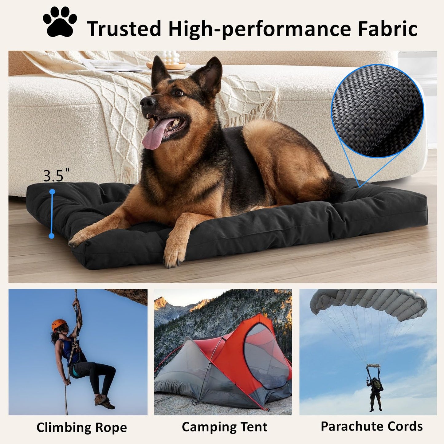 Chew Proof Indestructible Dog Bed for Aggressive Chewers Waterproof Durable Dog Crate Pad,Washable Tough Pet Mats for Kennel Machine Washable Black (Black, M-18''x29'')