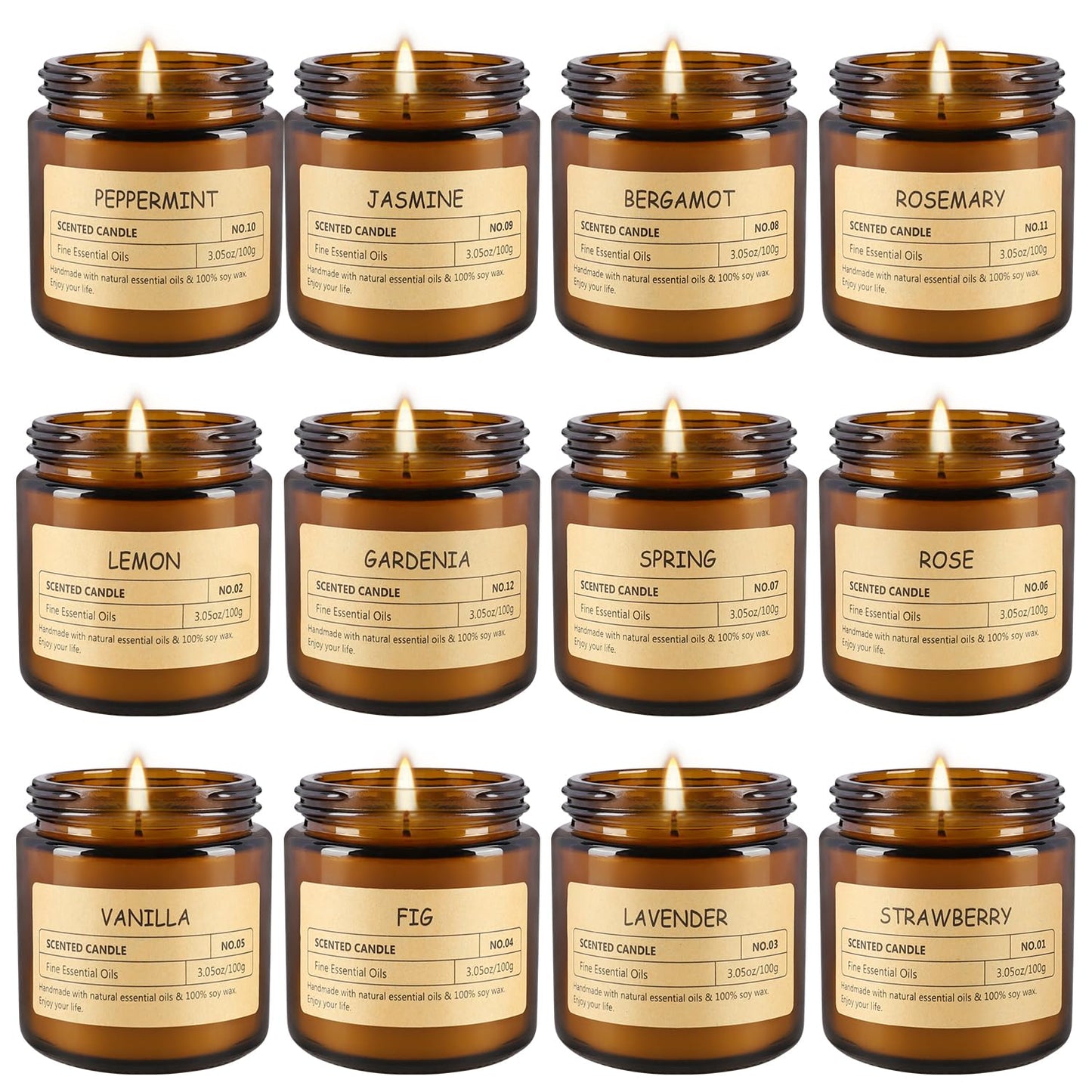 12 Pack Scented Candles - 3.5 oz Scented Candles Fine Gift Set - Soy Wax with Essential Oils - Great Gift for Women, Mothers, Friends and Colleagues.