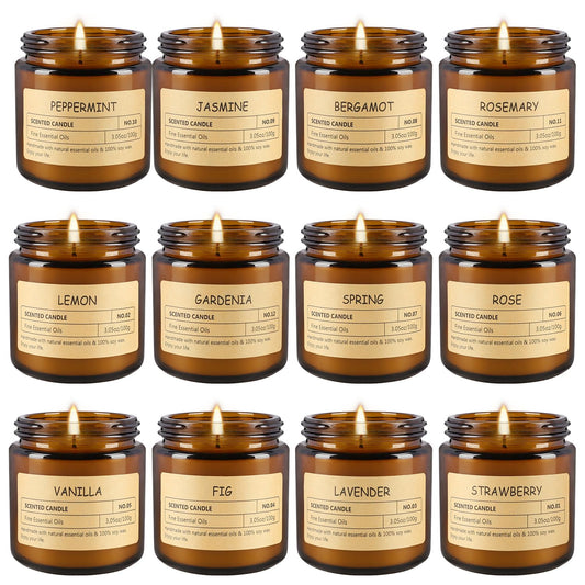 12 Pack Scented Candles - 3.5 oz Scented Candles Fine Gift Set - Soy Wax with Essential Oils - Great Gift for Women, Mothers, Friends and Colleagues.