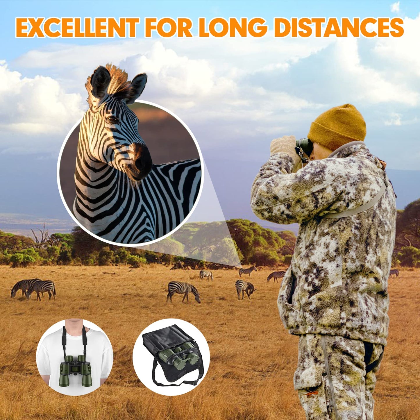 20x50 High Power Military Binoculars, Compact HD Professional/Daily Waterproof Binoculars Telescope for Adults Bird Watching Travel Hunting Football Games with Carrying Case and Strap（Green）