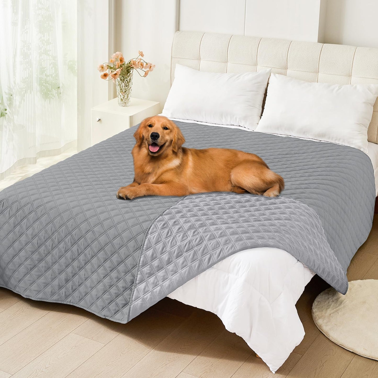 smiry Waterproof Dog Bed Cover Blanket, Leakproof Reversible Sofa Cover Couch Cover, Washable Pet Blanket for Sofa, Couch, Furniture (80x102 Inch, Grey/Light Grey)