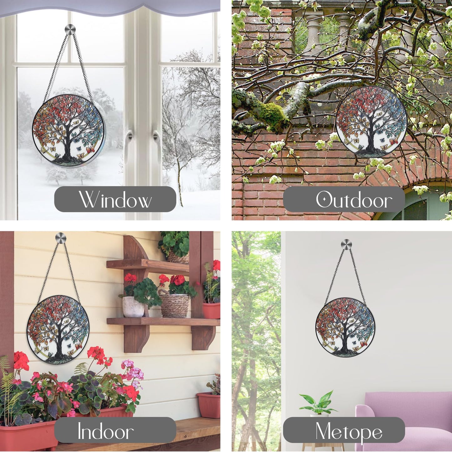 Ammzus Large Tree of Life Garden Suncatcher, Stained Glass Window Hanging, Suncatchers for Windows Hanging, for Friends, Family, and Women 9.9 * 9.9IN