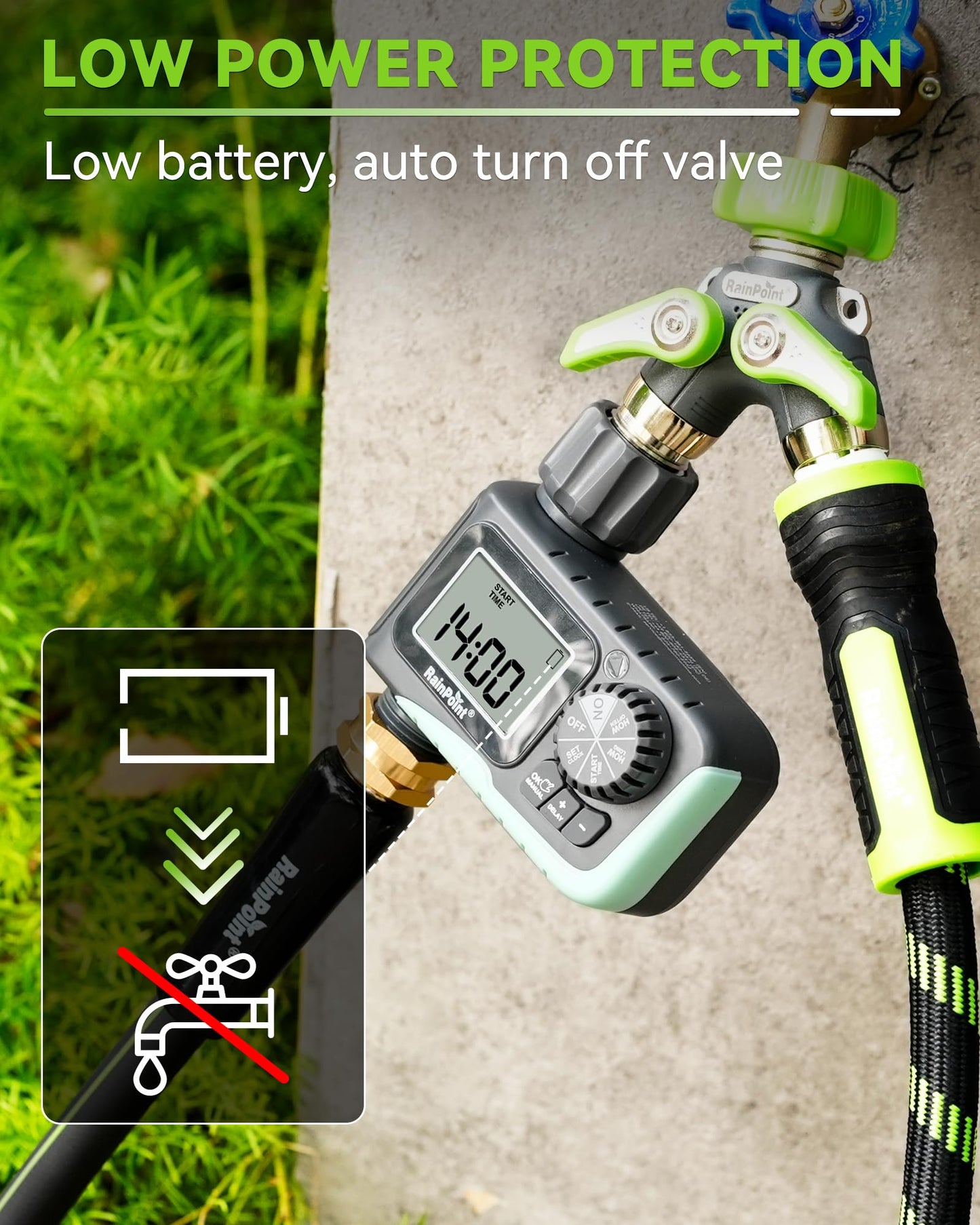 RAINPOINT Sprinkler Timer,Water Timer Programmable Garden Outdoor Hose Feature Timer with Rain Delay/Manual/Automatic Watering System,Waterproof Digital Irrigation Timer System for Lawns Pool,1 Outlet