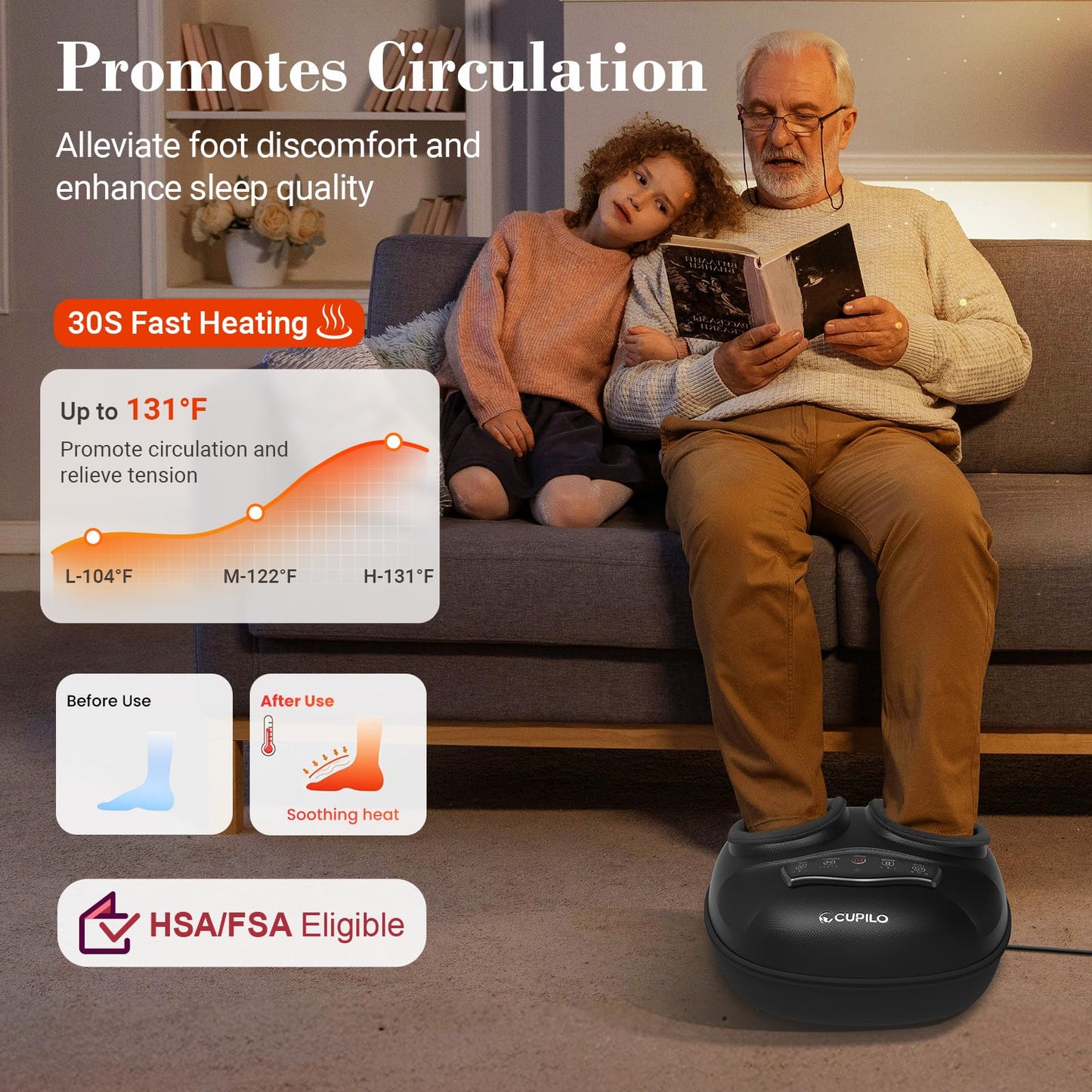 CuPiLo Shiatsu Foot Massager with Heat - Deep Tissue Kneading Foot Massager for Plantar Fasciitis,Adjustable Compression & Heat for Neuropathy,Feet Fatigue,Ideal Gifts for Women,Men,Fits Size Up to 13"
