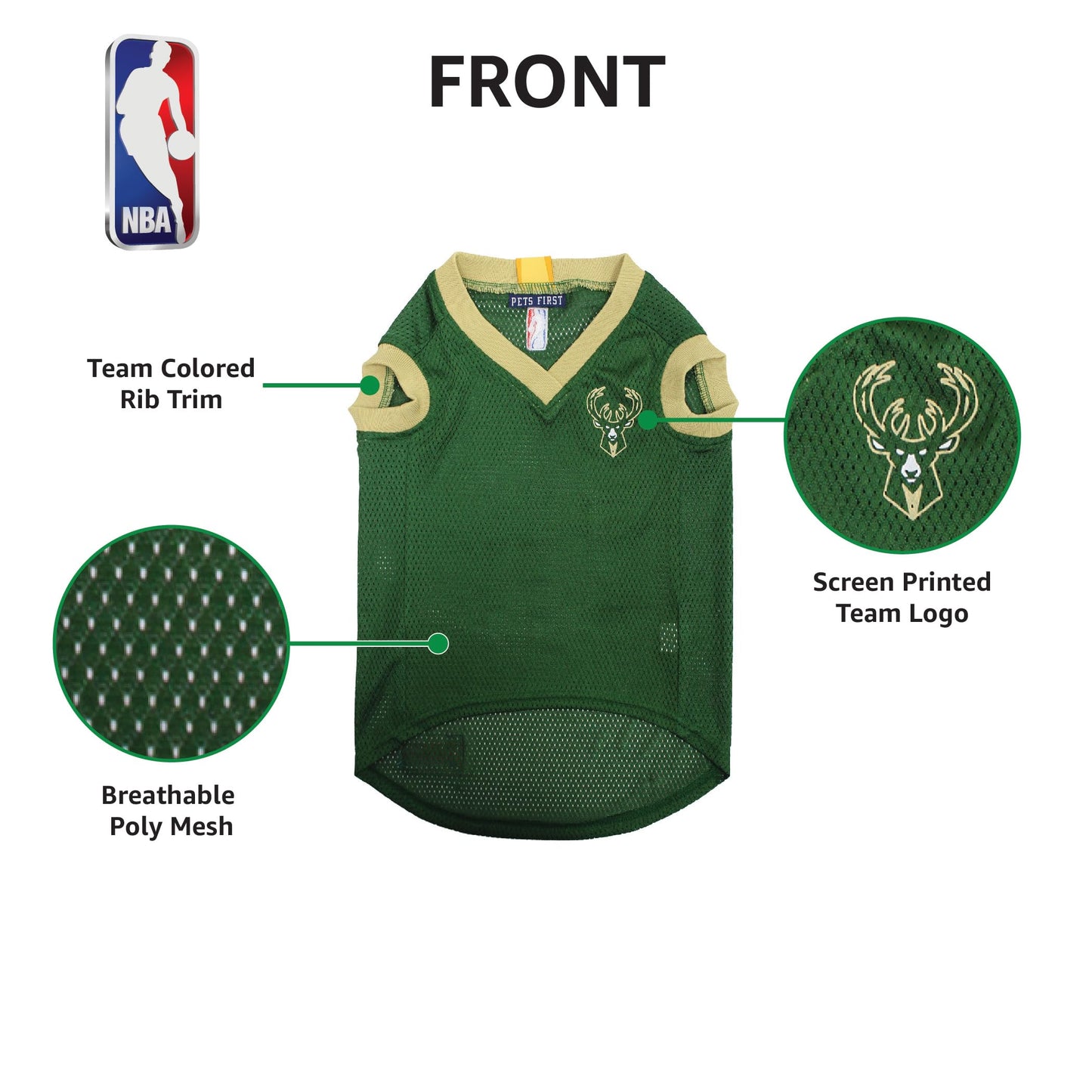 Pets First NBA Milwaukee Bucks Dog Jersey, Large - Tank Top Basketball Pet Jersey