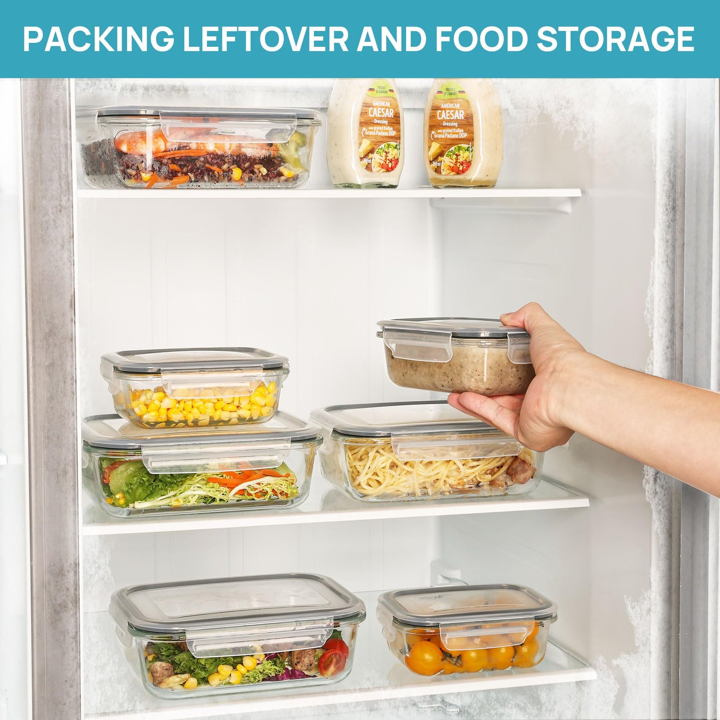 Vtopmart 8 Pack Glass Food Storage Containers with Lids, Meal Prep Containers, Airtight Lunch Bento Boxes with Snap Locking Lids, for Microwave, Oven, Freezer and Dishwasher