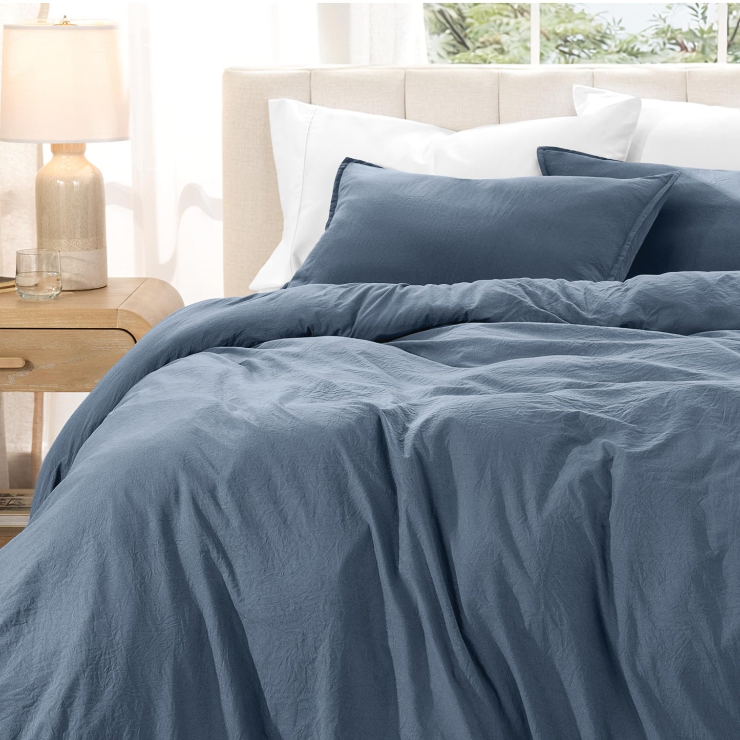 Bare Home Sandwashed Duvet Cover Queen Size - Premium 1800 Collection Duvet Set - Cooling Duvet Cover - Super Soft Duvet Covers (Queen, Sandwashed Blue Sea)