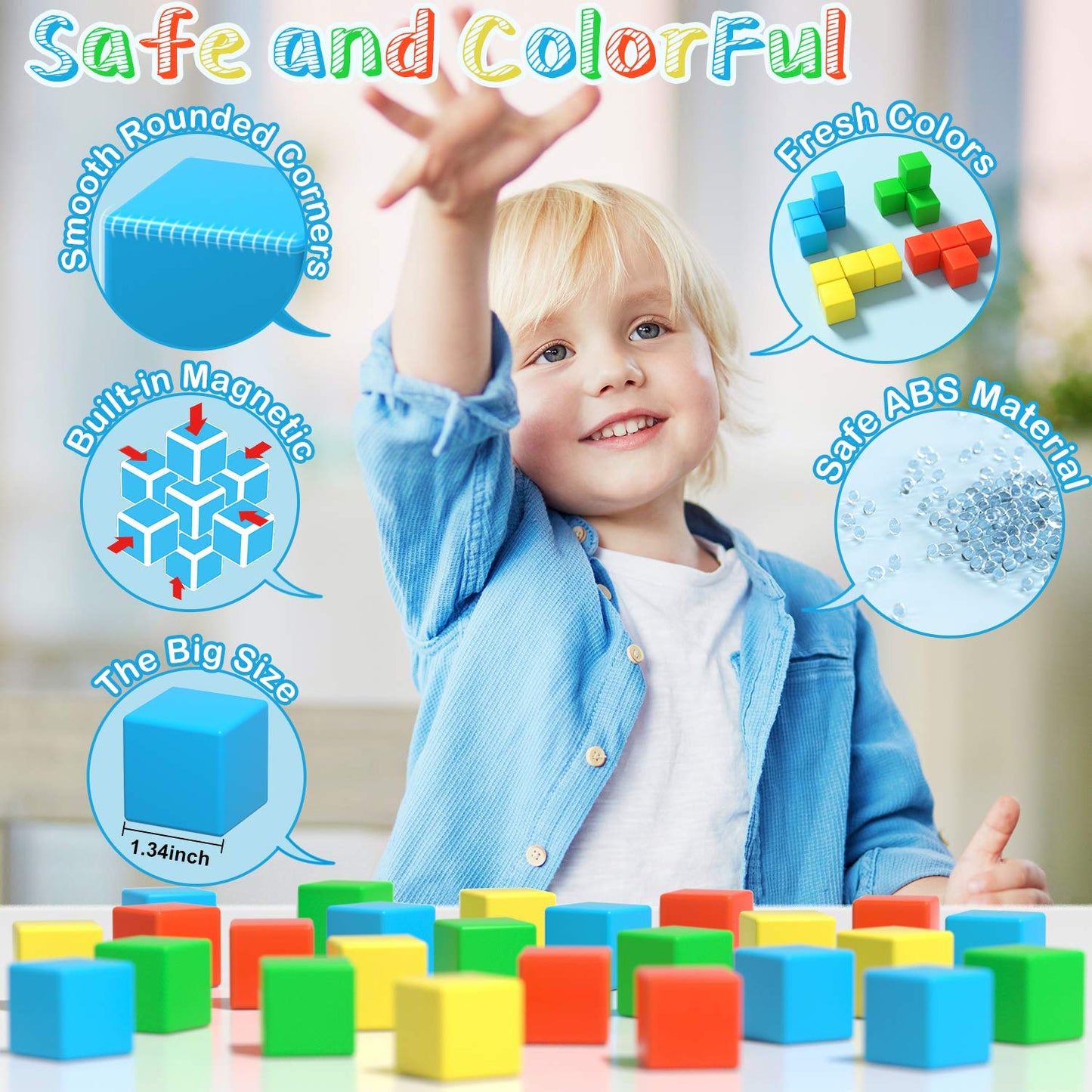 Magnetic Blocks, 28 Pieces 1.34 inch Large Magnetic Building Blocks, 3D Magnetic Cubes for Kids, Preschool Educational Construction Kit, Sensory Montessori Toys Kids Blocks for Boys Girls Toddlers