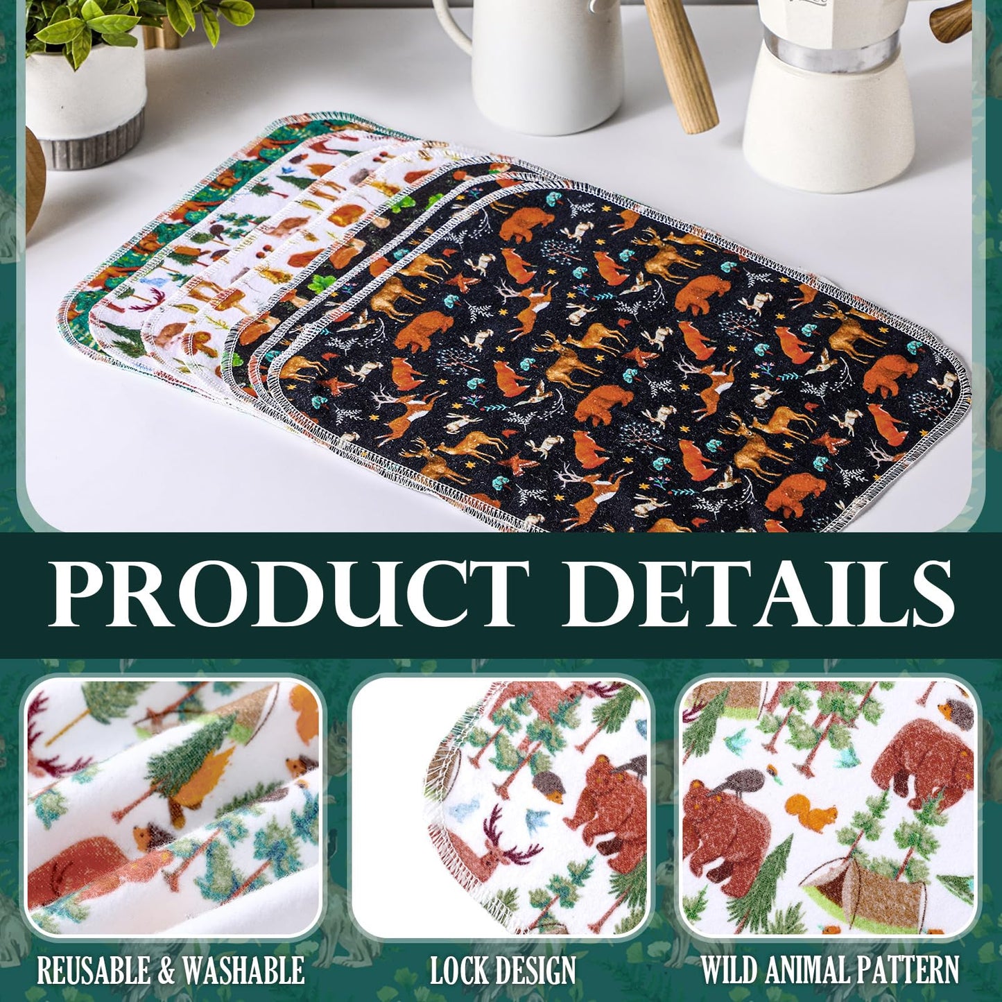Redbaker 30 Pcs Reusable Paper Towel Paperless Towel with Cardboard Roll Reusable Cloth Paper Napkins for Kitchen Washable Napkins Fit on All Holder Roll Home Household Clean(Animal,10 x 12 in)