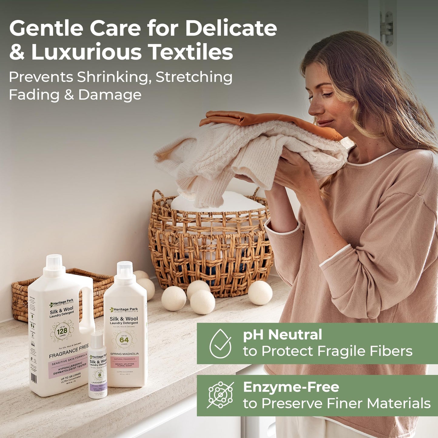 Heritage Park Silk & Wool Fragrance Free, Hypoallergenic, pH-Neutral Laundry Detergent - Dermatologist-tested, Sensitive Skin-Friendly, Enzymes-Free, Ultra Concentrated (4 fl oz Trial Size)