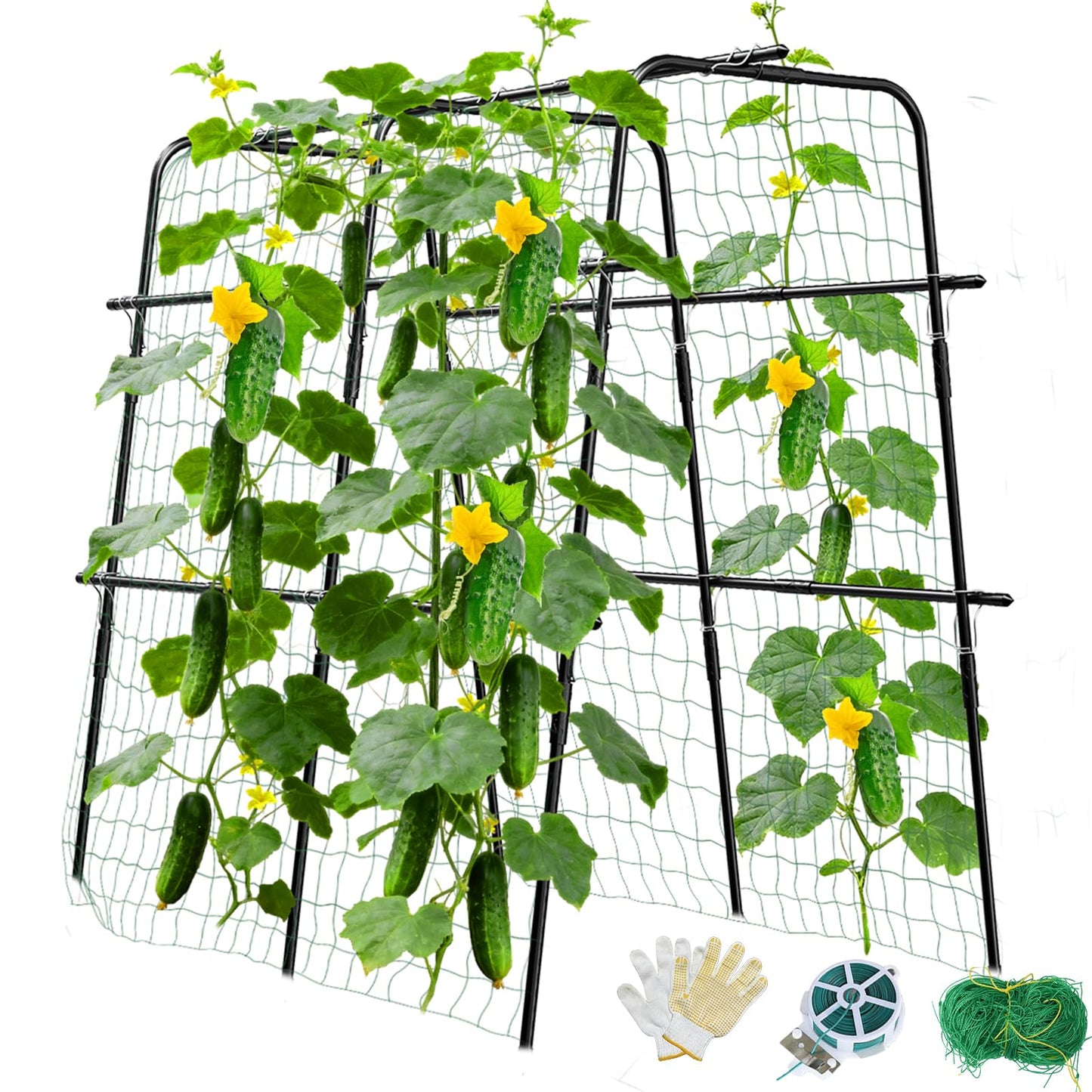Cucumber Trellis for Garden, 48''×48''×15.7'' U-Frame Garden Trellis for Climbing Plants, Vegetable, Flower, Fruits, Vine; Arch Plant Support with Nylon Netting for Garden Outdoor