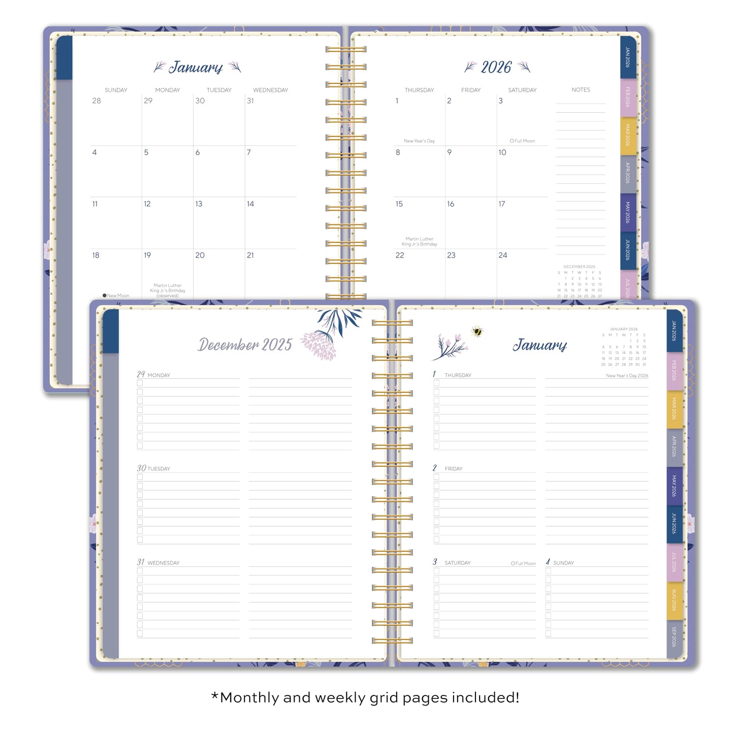 High Note 2026 Monthly Planner, Hardcover, Weekly & Monthly Calendar Book, 2026, 9" x 10", Garden Bee Planner with Notes, Lists & Reference Pages + Sticker Sheet