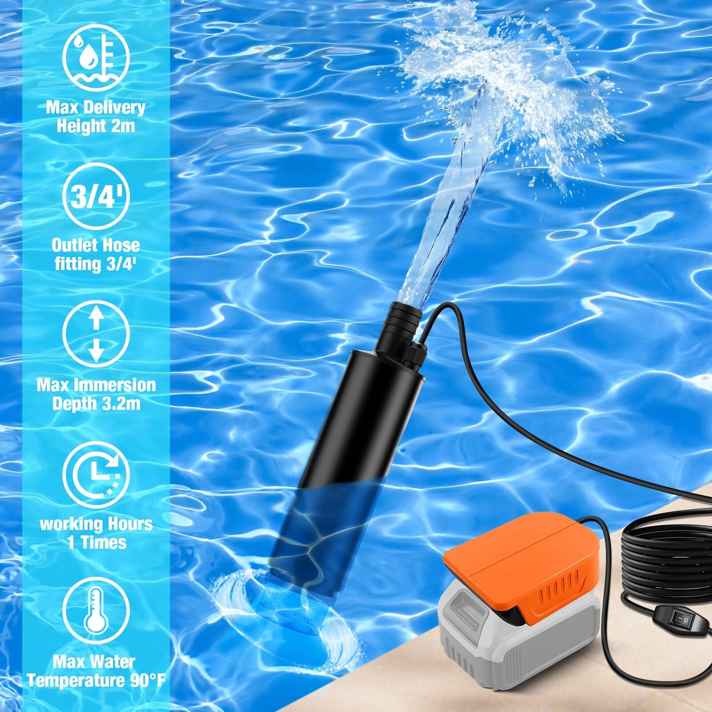 Cordless Submersible Water Pump for Dewalt 20V/60V Battery,635GPH Portable Transfer Water Pump for Camping Tub Garden RV Pond Draining Job Sites(No Battery)