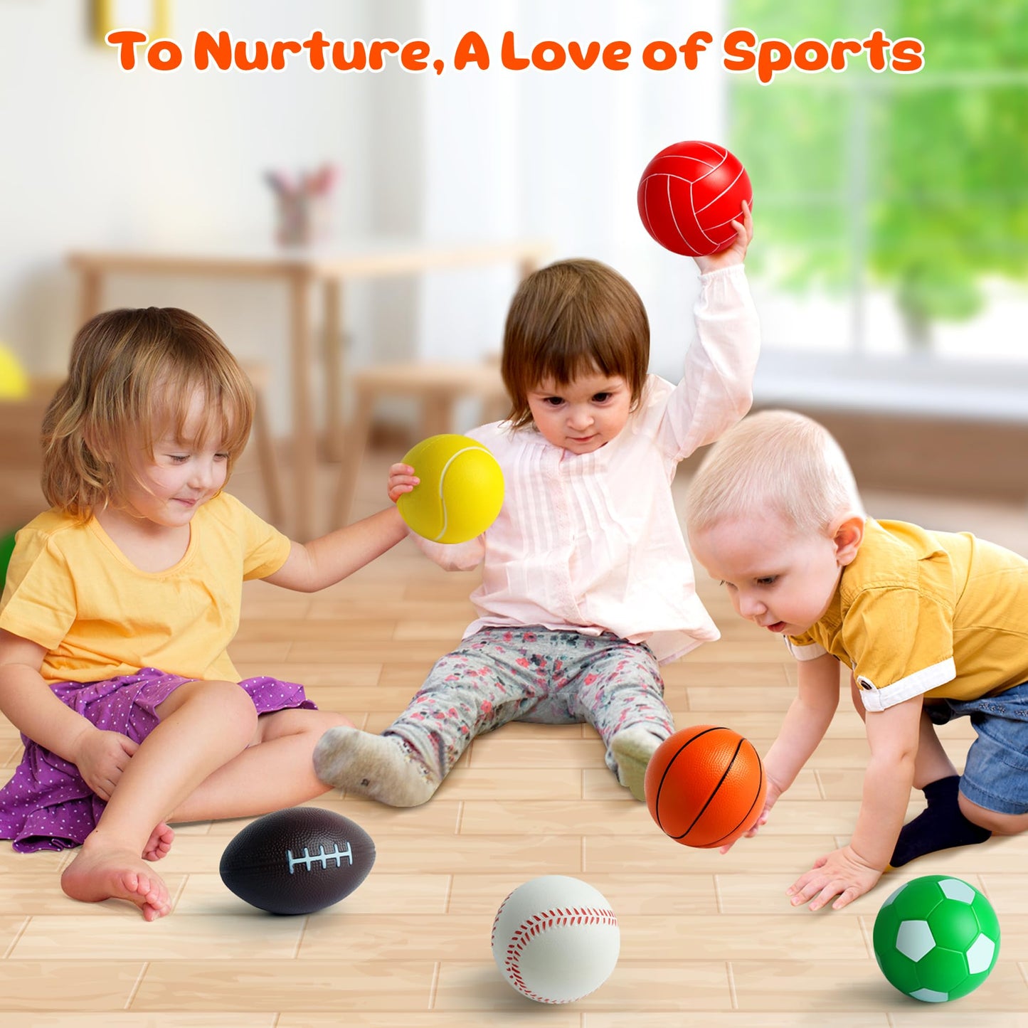 Billeeit Mini Sports Balls Set for Toddler 1-3 Kids 3+, First Sports Bag Include 1 Each of 3.5" Foam Soccer, Tennis Ball, Basketball, Football, Baseball, Volleyball, Fun Baby Ball Toys, Set of 6