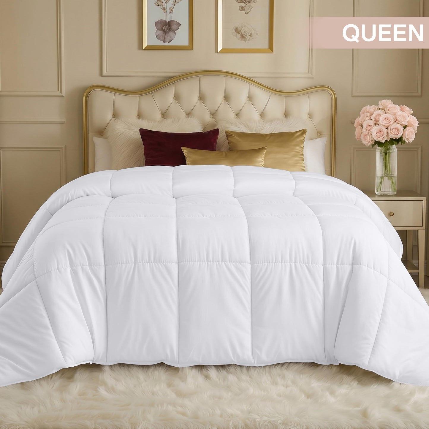 Utopia Bedding Comforters Queen Size, All Season Duvet Insert, Down Alternative Box Stitched Bed Comforter with Corner Tabs, Machine Washable (White)