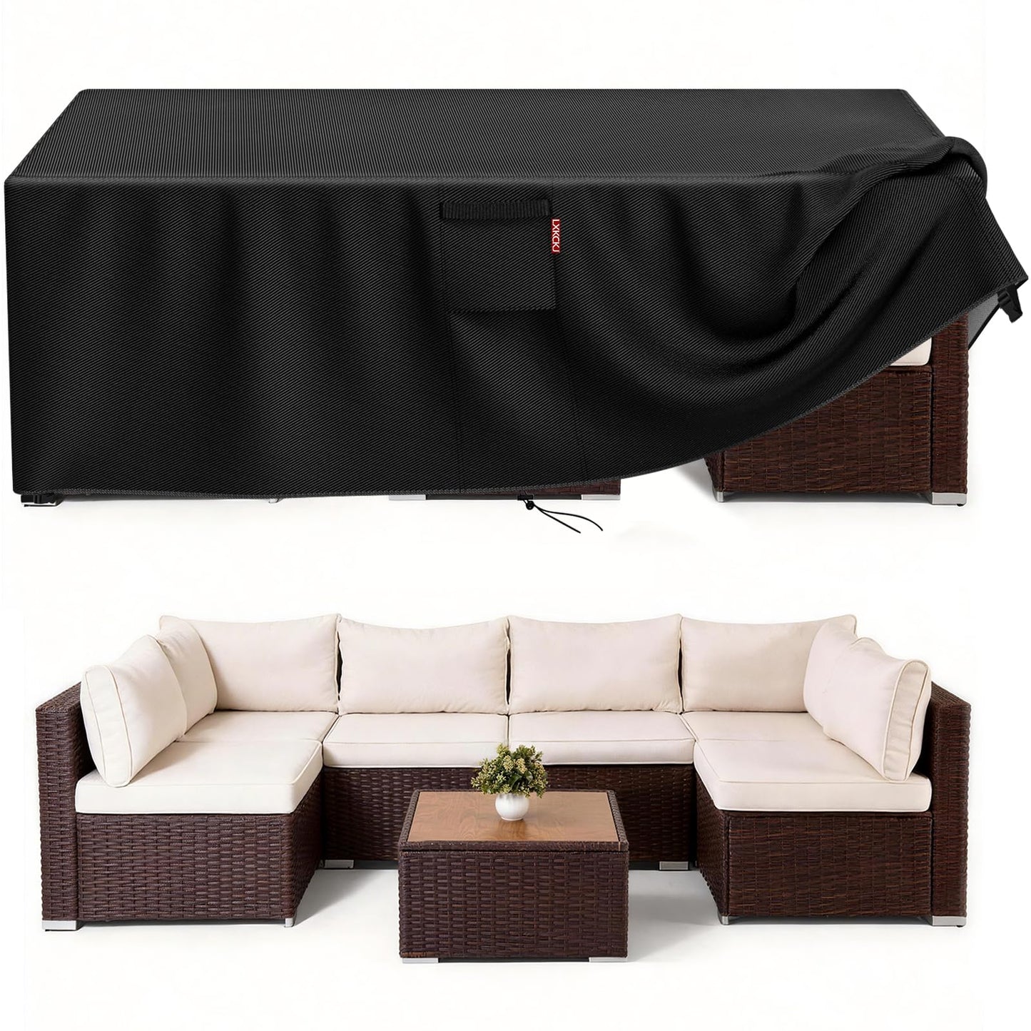 LXKCKJ Waterproof Outdoor Patio Furniture Cover UV and Dustproof Sofa Cover with Vents, Handles and Buckles (Black, 90"L x 64"W x 28"H)