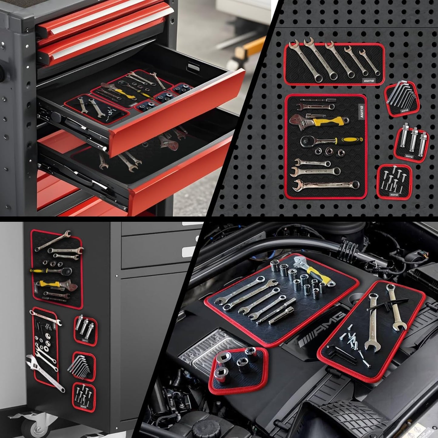 AIUITIO 5 - Piece Flexible Magnetic Tool and Parts Mat,3 Sizes Flexible Magnetic Tool Holder - Thin Profile Perfect for Toolbox Drawers - Tool Holder Conforms to Body Panels