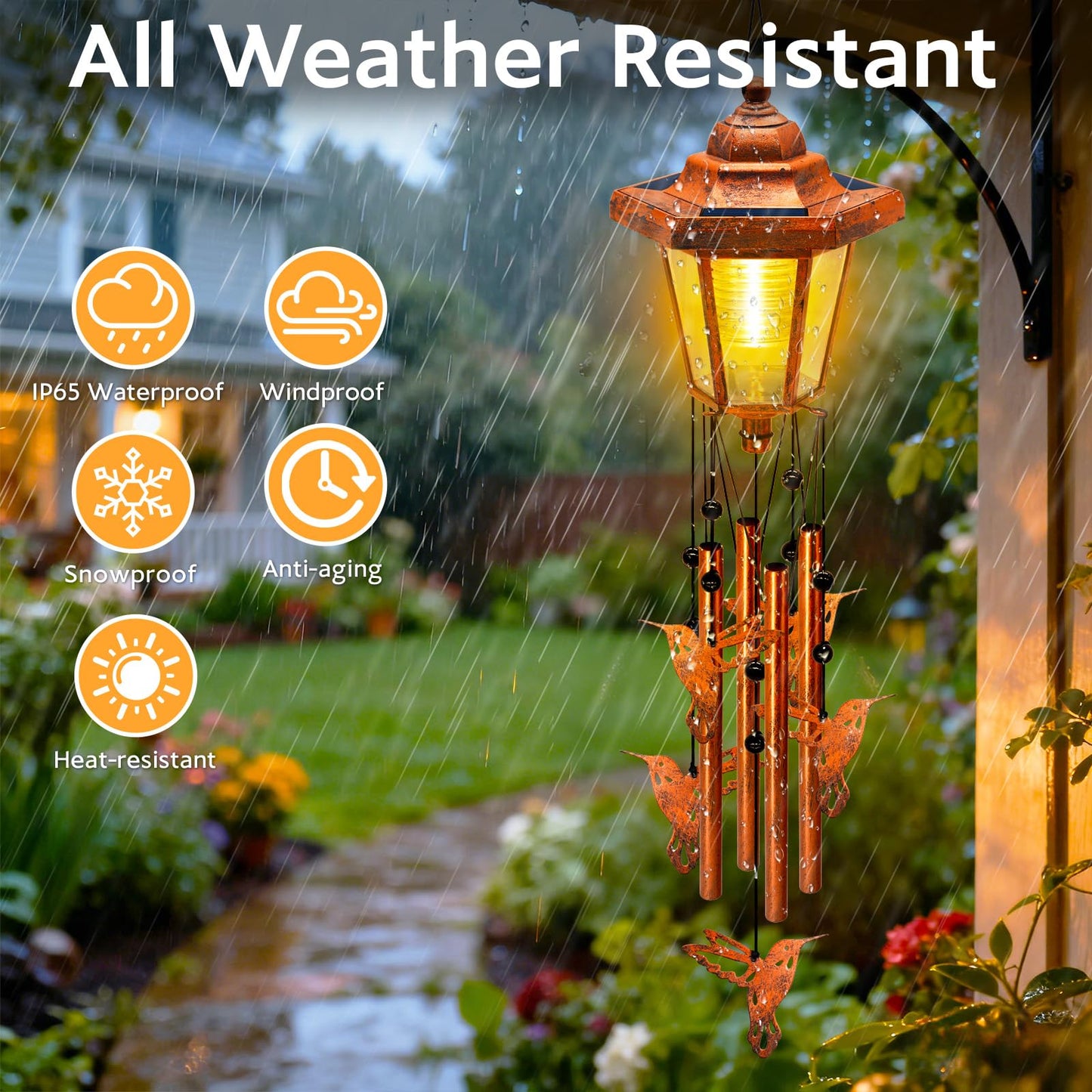 Large Solar Hummingbird Wind Chimes, Gifts for Women Mom Grandma Wife Sister Daughter Neighbor, Classic Bronze Wind Chimes with Wind Catcher, Solar Decor Lights for Outdoor Garden Patio Porch Window