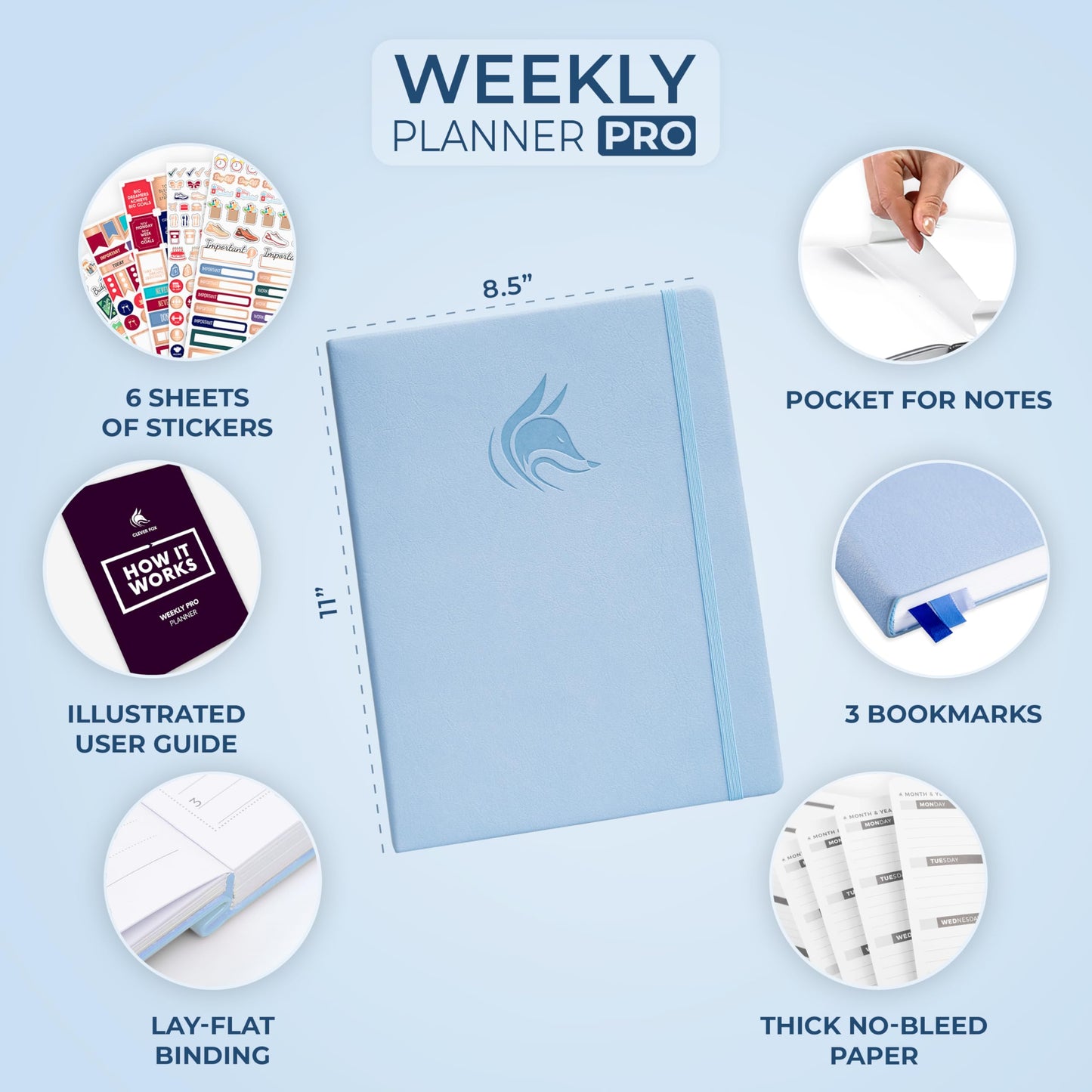 Clever Fox Planner PRO – Weekly & Monthly Life Planner to Increase Productivity, Time Management and Hit Your Goals – Organizer, Gratitude Journal – Undated – 8.5 x 11" – Lasts 1 Year (Periwinkle)