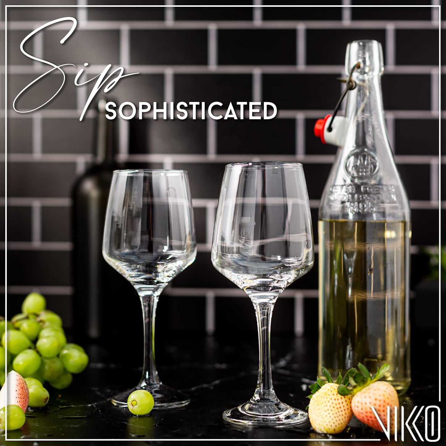 Vikko Wine Glasses, 9.5 Ounce White Red Wine Glasses Set of 6, Lead-Free Premium Crystal Clear Glass, Elegant Style Long Stem Wine Glasses, Great Wedding, Houswarming, Holiday Gift