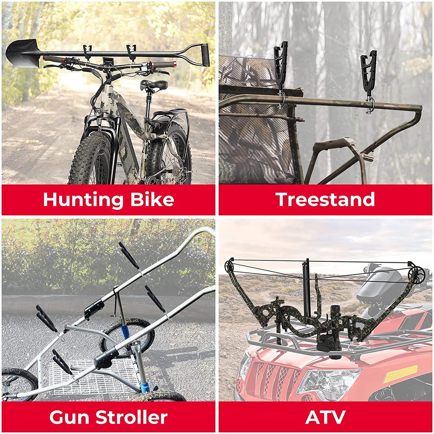 KEMIMOTO Bow & Tools Rack with Rubber Straps Grip ATV Hunting Gear Mount, Tool Holder Hunting Tool Grips, Compatible with Mobility Scooter Bike Shooting Carts ATV Accessory
