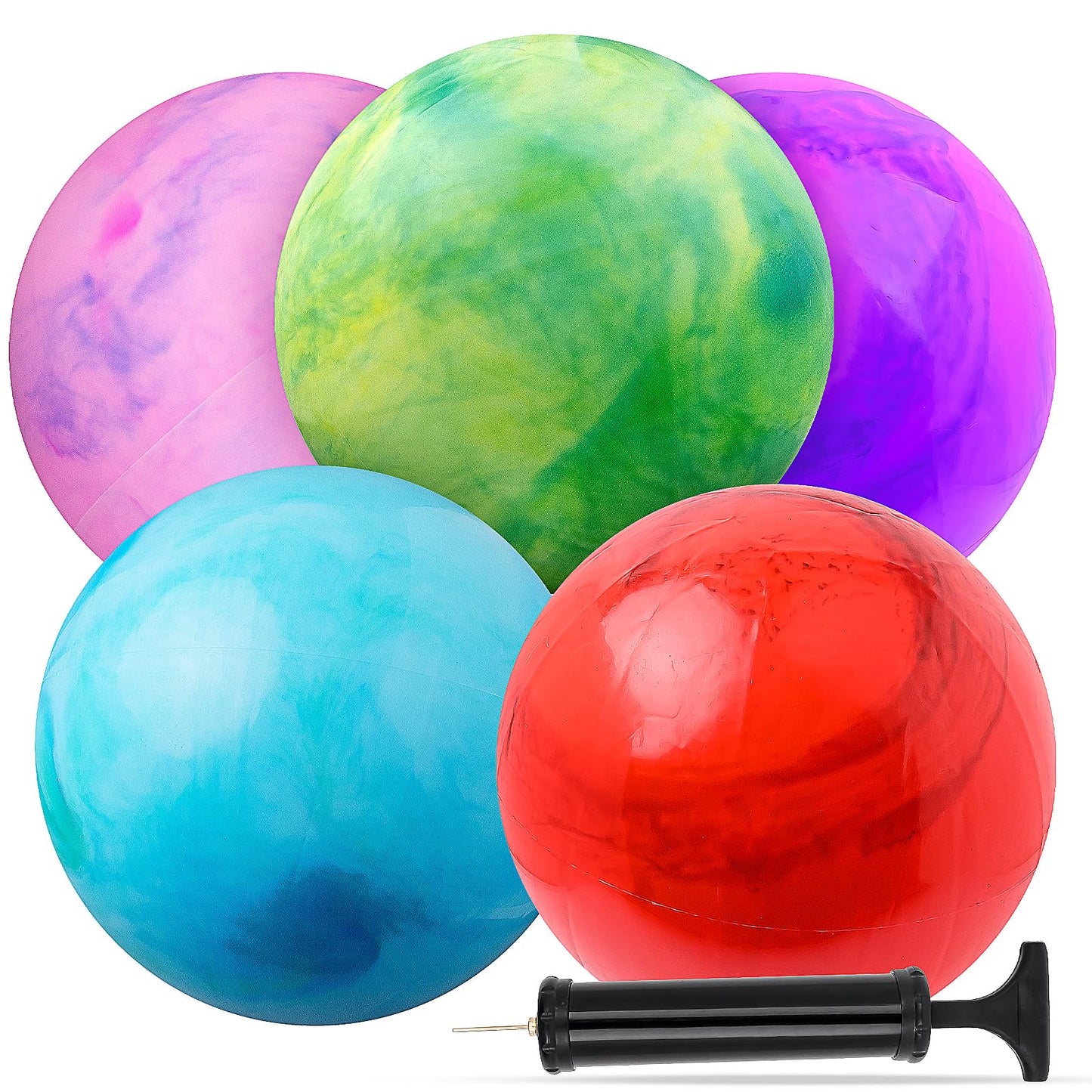 5 Pcs Fun Bouncy Balls, 18 InchRubber Inflatable Kick Ball Bouncing Sensory Balls with Hand Air Pump for Park Backyard Beach Indoor Outdoor Party Favors…