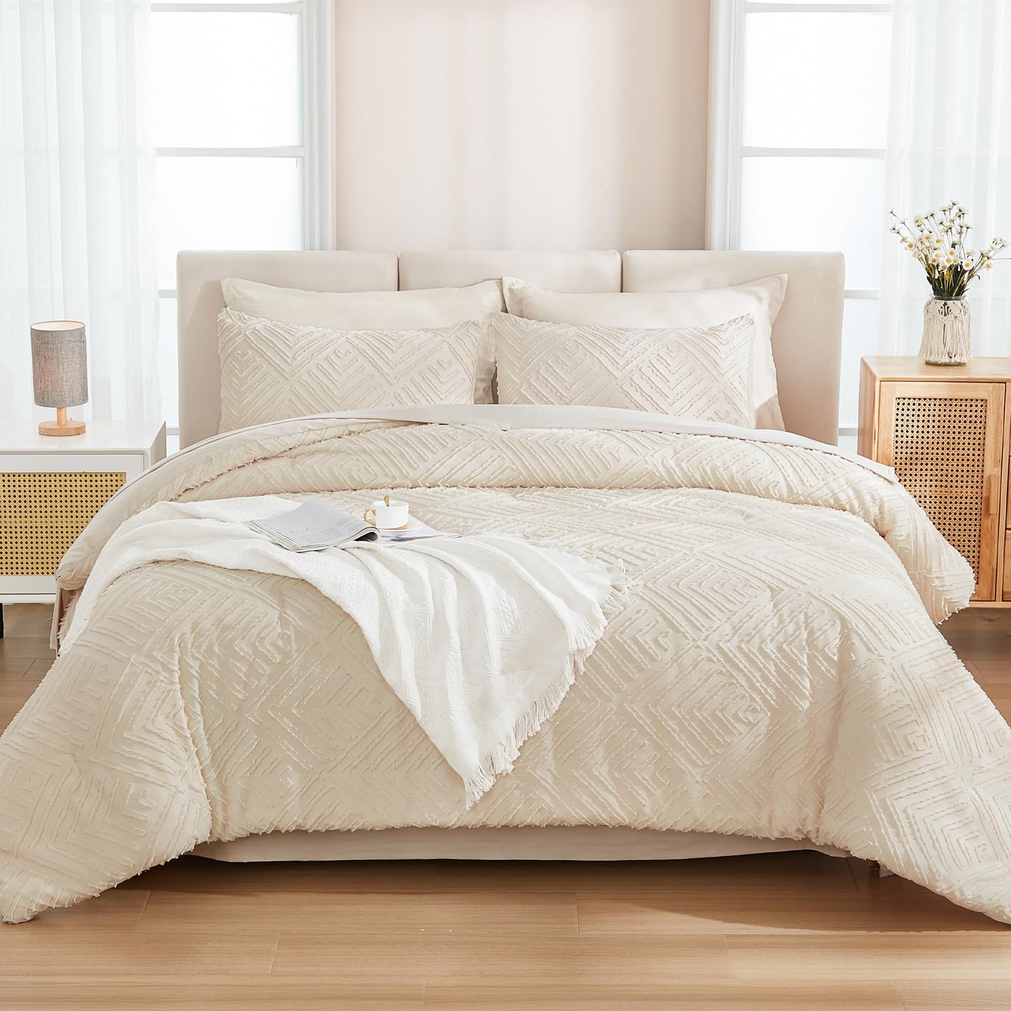 Andency Bed in a Bag Queen Beige- 7 Pieces Queen Comforter Set Bedding Comforter Sets, Tufted Lightweight Fluffy Bed Set with Comforter, Sheets, Pillowcases & Shams for All Season