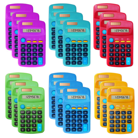18 Pack Basic Calculators for Students, Pocket Calculator Bulk Classroom Mini Calculators Solar and Battery Dual Powered Handheld Calculator 8 Digit Display for Office School and Home (Colorful)
