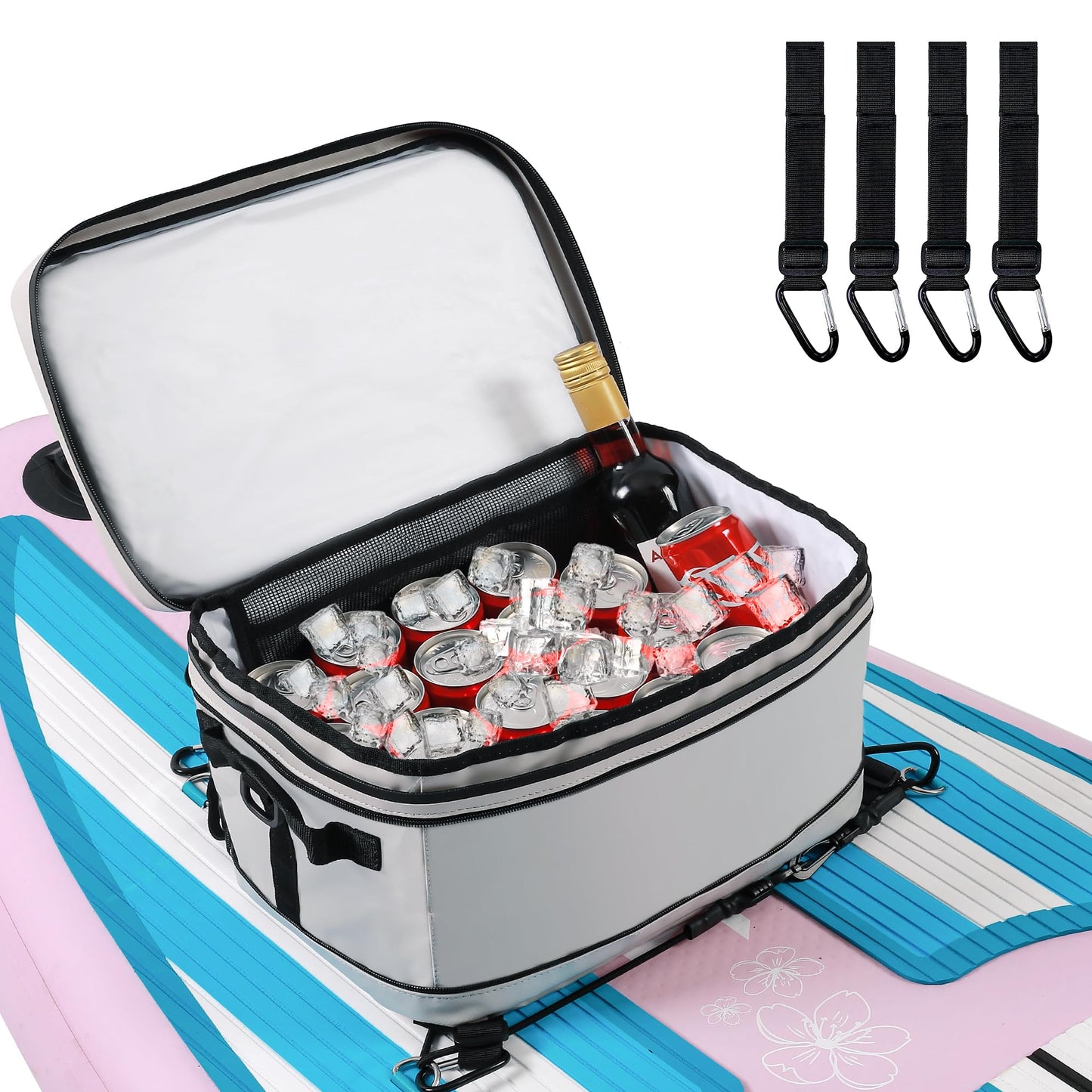 UPWELL Paddleboard Accessories SUP Cooler Deck Bag, PVC Paddle Board Dry Bag, 30 Cans Surf Cooler Bag for Paddle Board, Kayak, Grey Soft Small Camping Cooler for Travel Beach Waterproof