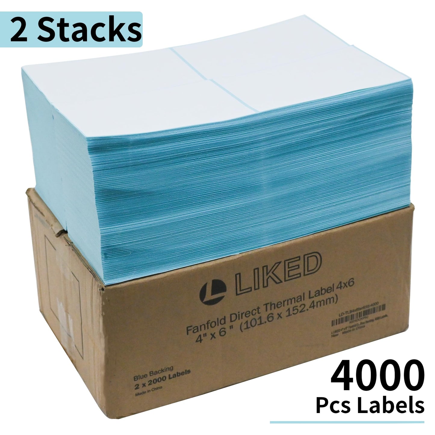 L LIKED 4x6 in Thermal Shipping Labels, 4000 Pcs Fanfold Thermal Printer Labels for Address, Mailing, Boxes, Packages, Compatible with Zebra & Rollo Printer