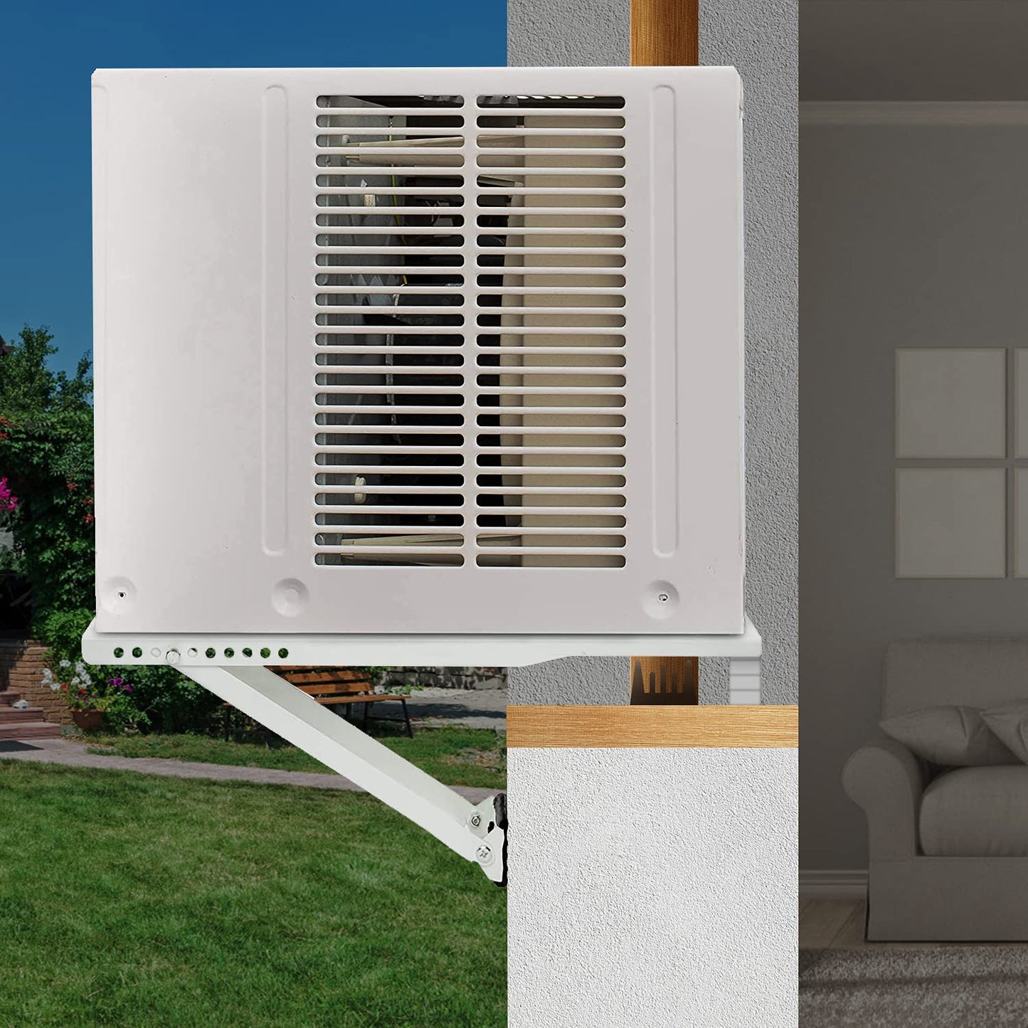 Window Air Conditioner Support Bracket,Relieves Weight Stress On The Window Frame A/C Safe Support Bracket Installs from Inside the House Built-in Bubble Level Window AC Mount Bracket up to 85lb