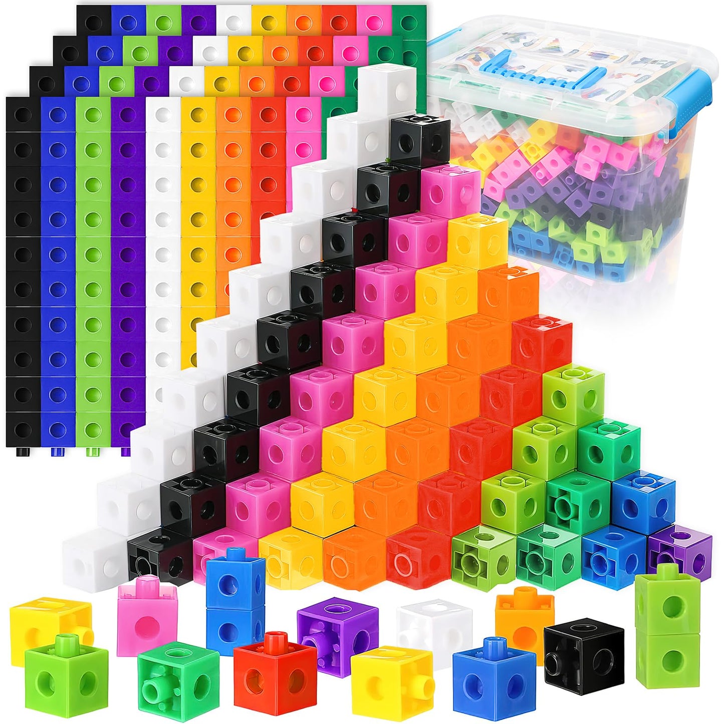 400 Pcs Math Learning Linking Cube with Storage Container Counting Cubes, Colorful Plastic Counting Blocks Manipulatives Classroom Learning Supplies for Kindergarten Classroom Homeschool