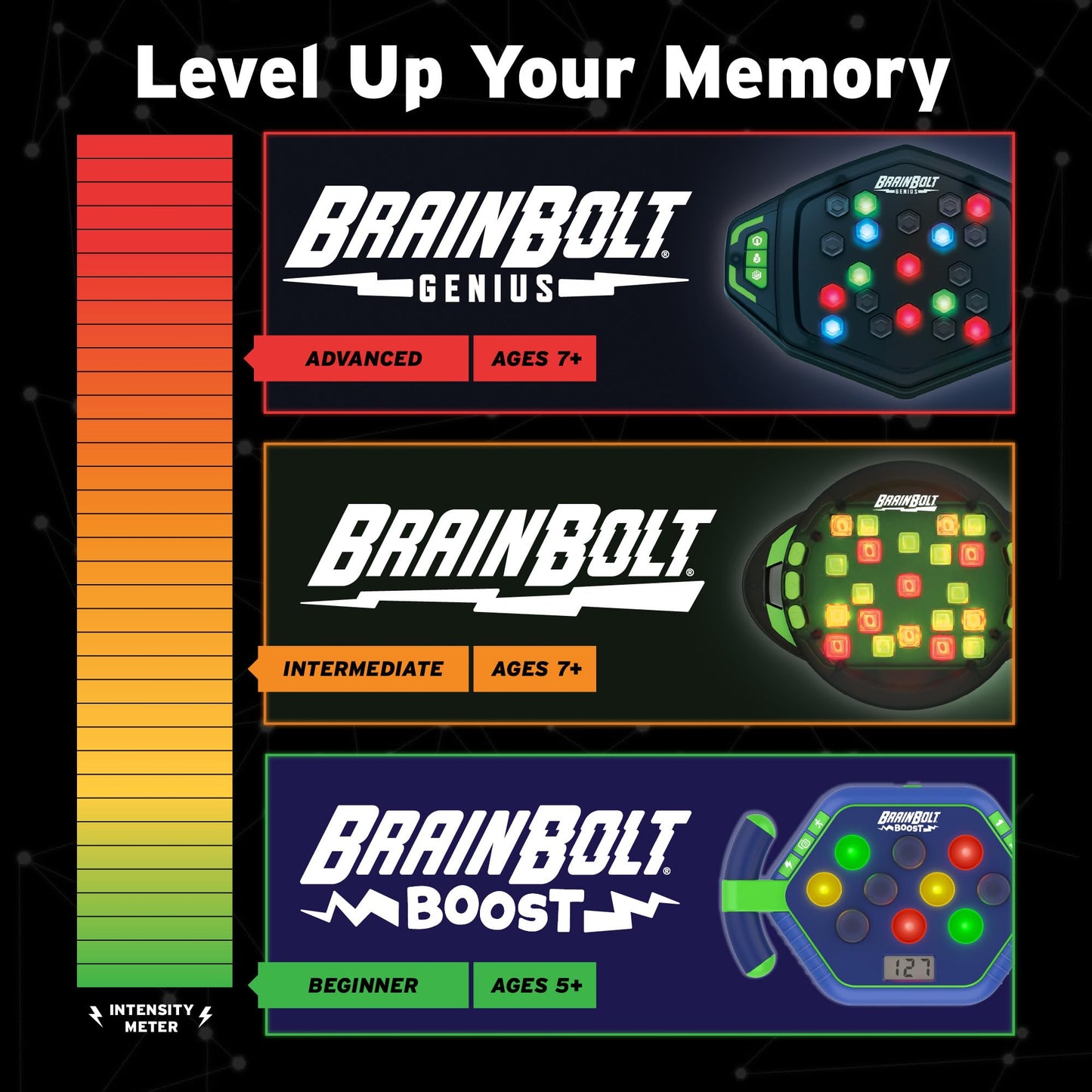 Educational Insights BrainBolt Boost - Handheld Memory Game with Light and Sound, Electronic Brain Games, Single Player Brain Teasers for Kids Teens, & Adults, Gamer Gifts for Boys & Girls Ages 5+