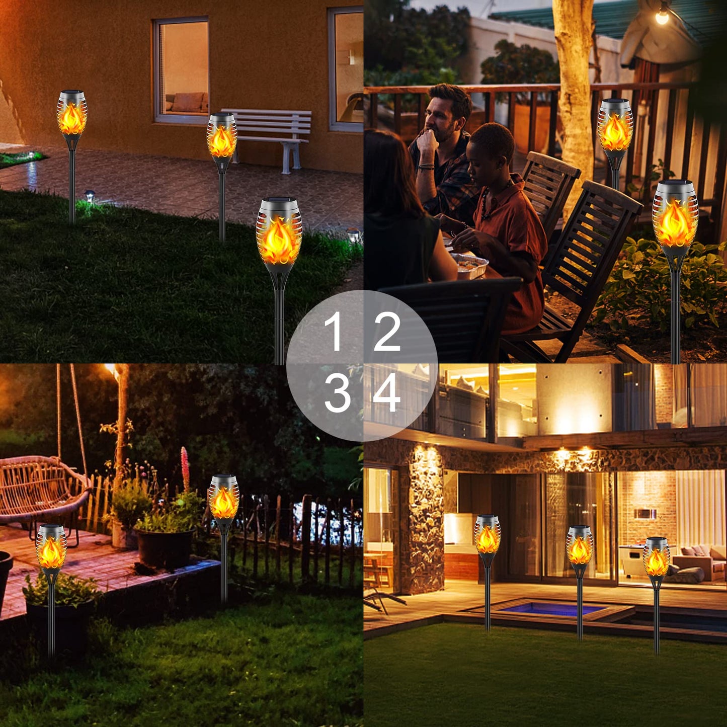 AIRREIK Mini Solar Torch Lights with Flickering Flame, 12LED Solar Fire Light Outdoor Waterproof, Auto On/Off Landscape Decoration Lighting Tiki Torches for Garden, Yard, Pathway, Lawn (16 Pack)
