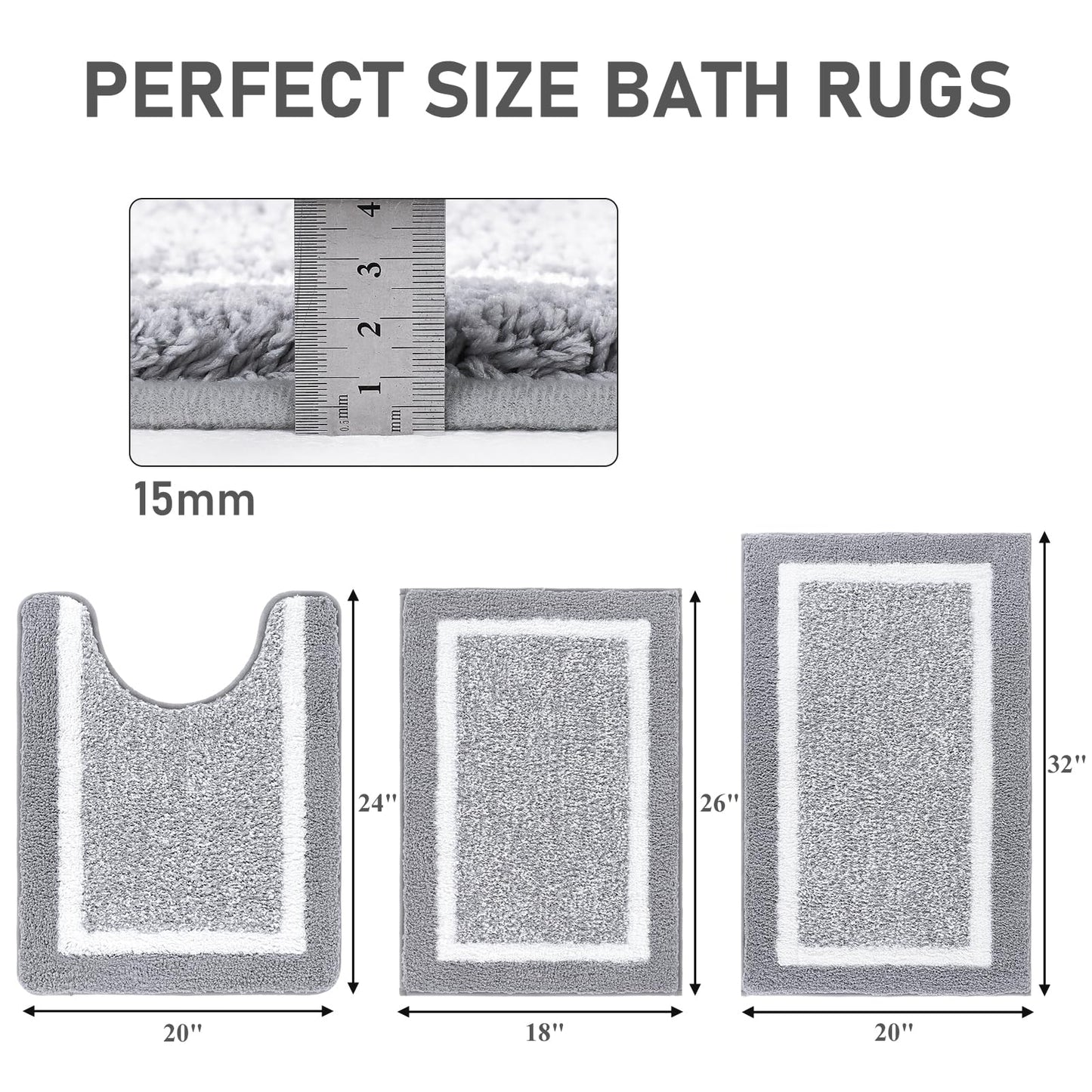 Pauwer Bathroom Rugs Sets 3 Piece Non Slip Bathroom Shower Rugs with U-Shaped Contour Toilet Mat Absorbent Microfiber Plush Bath Mats Machine Washable Shaggy Bath Rugs Christmas Floor Mats Carpet