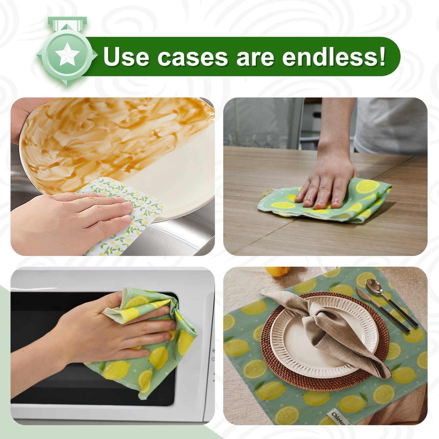 Chloven Reusable Paperless Paper Towels - Paperless Towels Roll Washable Cotton Cloth, Kitchen Paper Towels with Durable Cardboard Roll,25 Pack Zero Waste Reusable Napkins Alternative