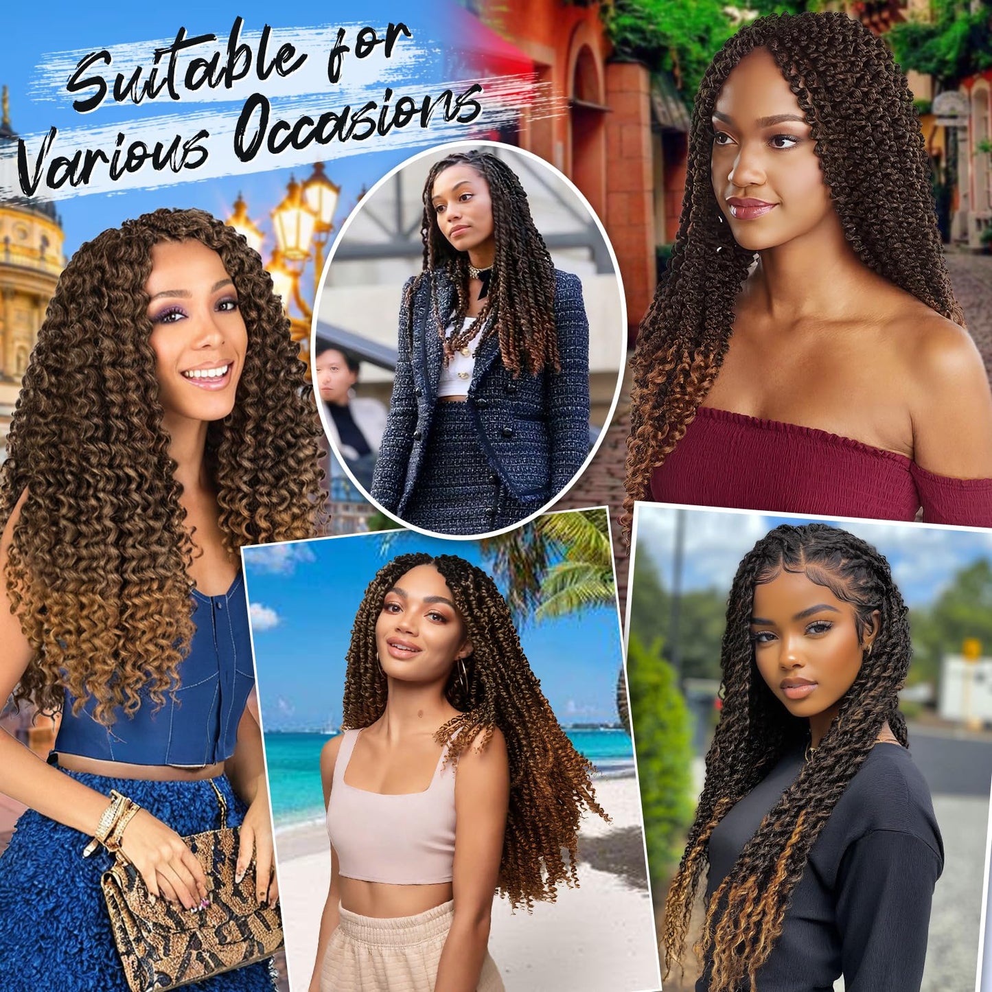 BARSDAR Passion Twist Braiding Hair - 22 Inch 8 Packs Passion Twist Crochet Hair Long Curly Bomb Twist Crochet Hair Ombre Auburn Pre-Twisted Synthetic Braiding Hair Extensions for Women T30#
